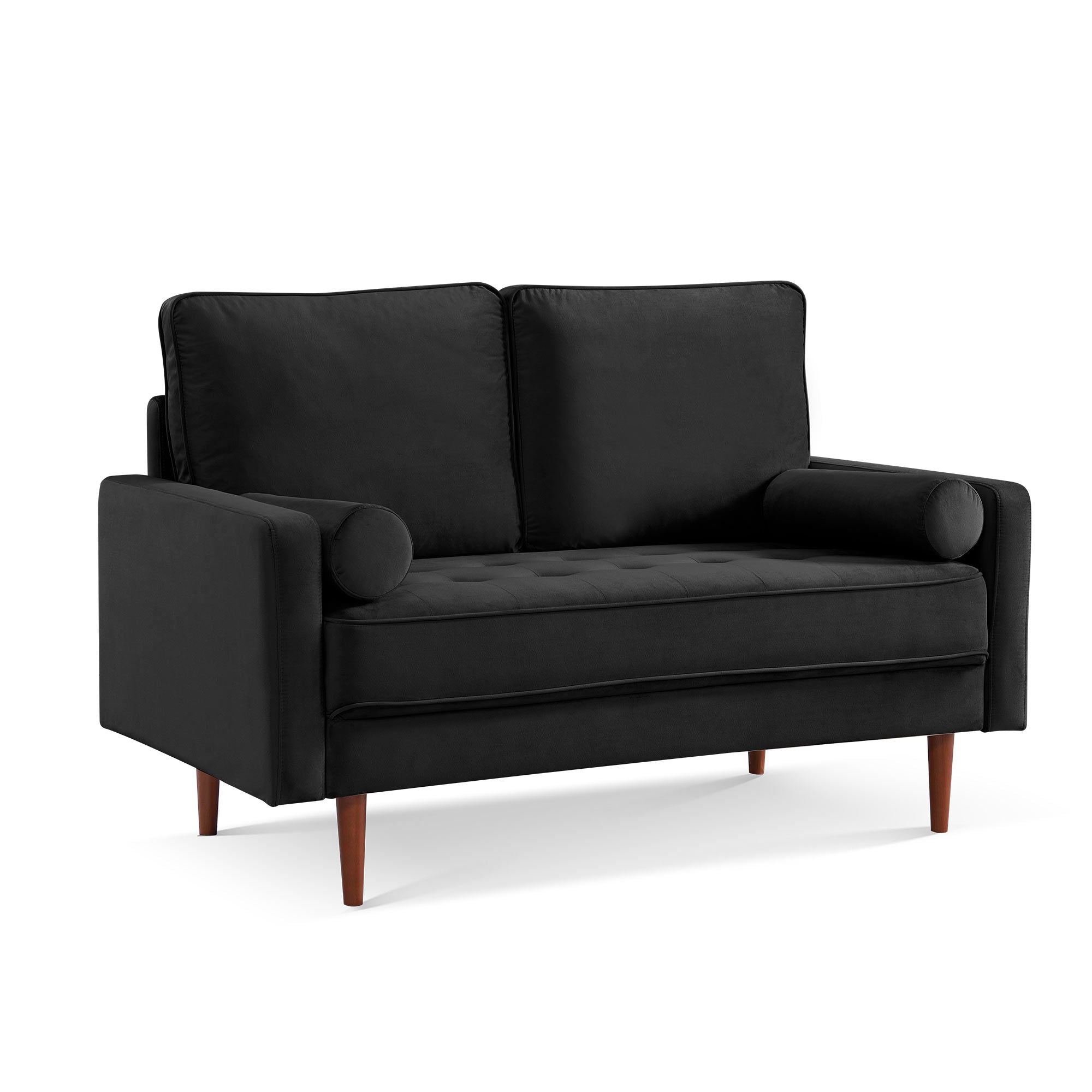 Velvet Loveseat And Toss Pillows - Black / Dark Brown