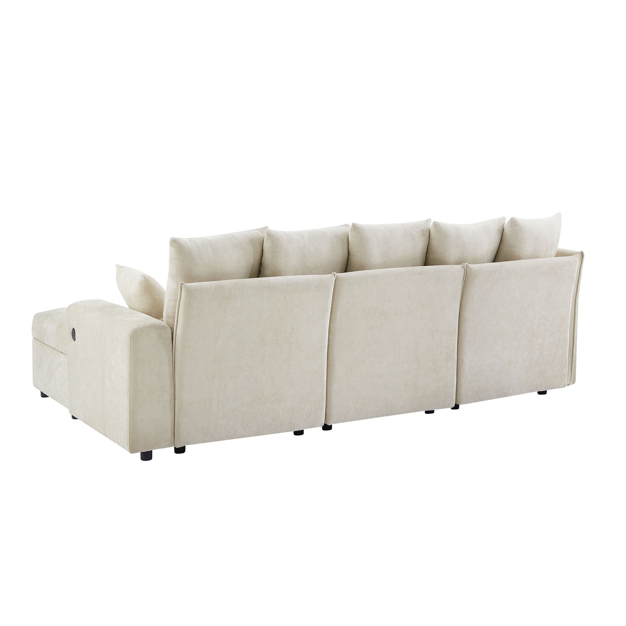 Sectional Sofa Modular Sofa Couch With Three USB Ports, A Removable Storage Ottoman And Five Back Pillows For Living Room