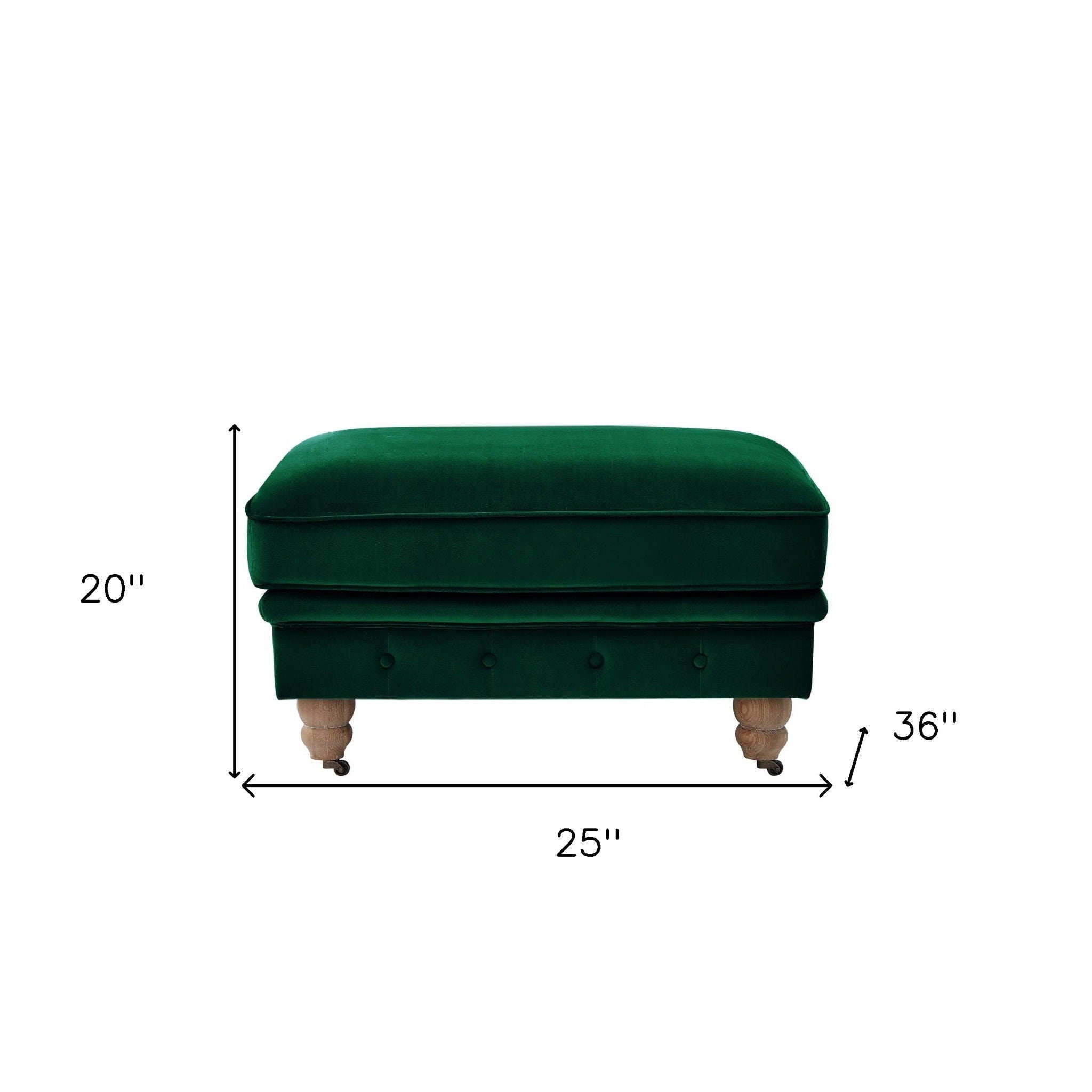 Velvet Rolling Tufted Cocktail Ottoman - Hunter Green / Natural