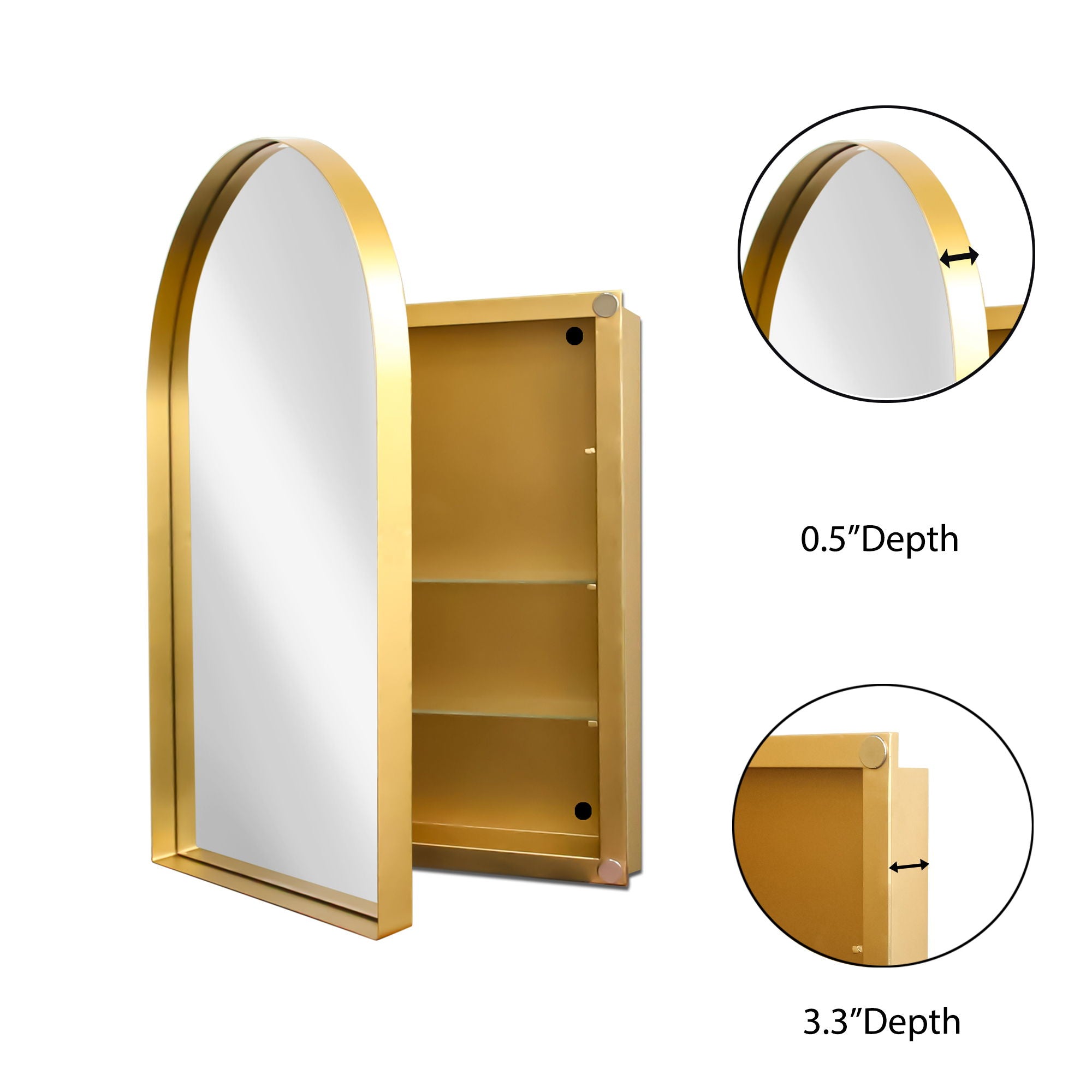 Arched Recessed Medicine Cabinet, Metal Framed Bathroom Wall Cabinet With Mirror And Adjustable Shelves, Wall Mirror With Storage For Bathroom