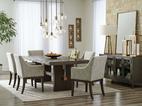 Burkhaus - Dining Room Set Dark Brown 8 Pc. - Dining Room Extension Table, 6 Arm Chairs, Server by Signature Design by Ashley® | Bel Furniture
