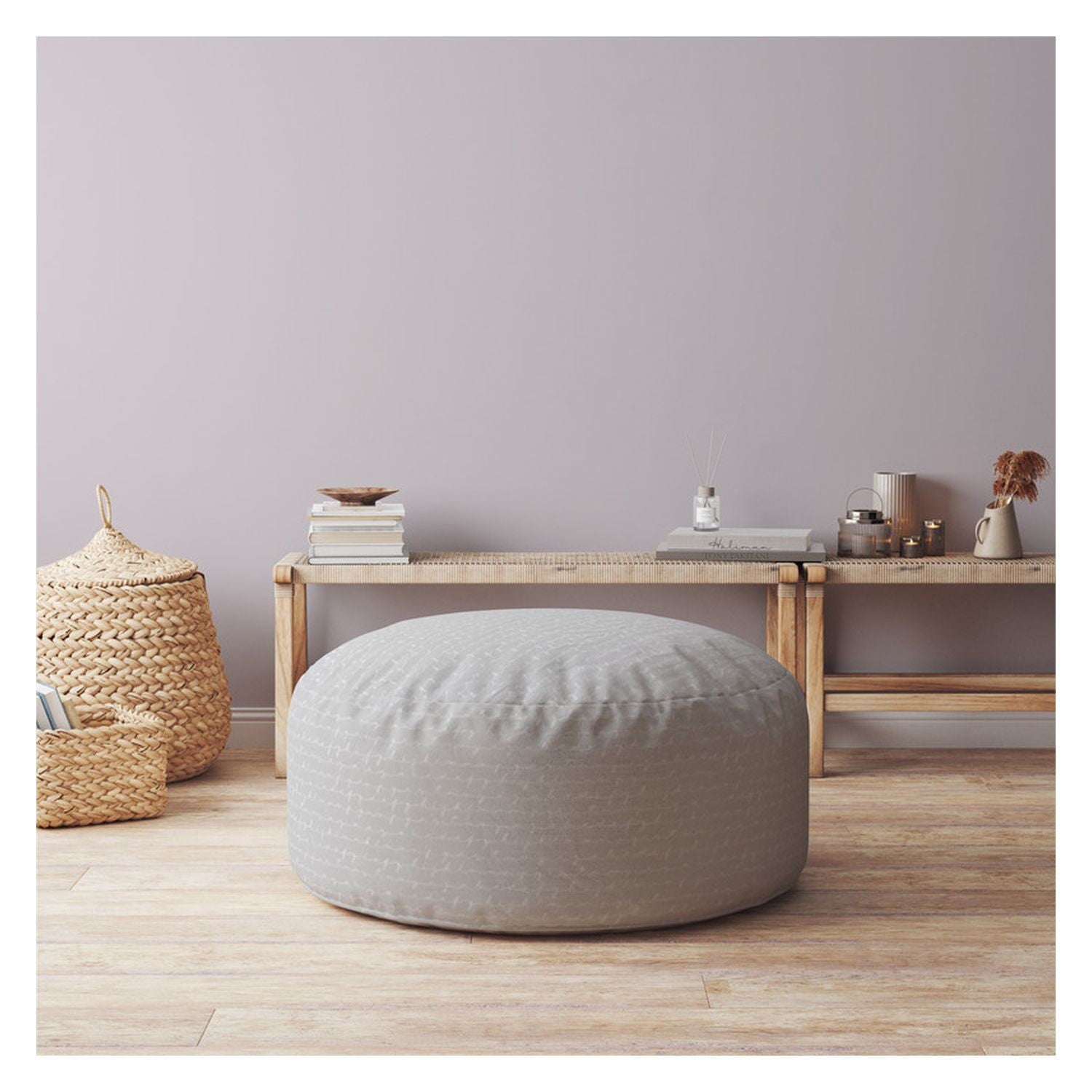 Cotton Round Pouf Cover - Gray