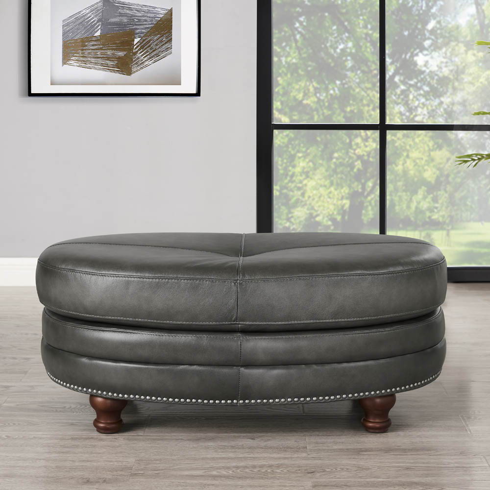 Belfast - Top Grain Leather Oval Ottoman Dark Gray by Hydeline Furniture | Bel Furniture