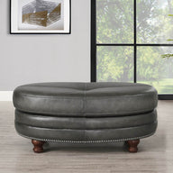 Belfast - Top Grain Leather Oval Ottoman Dark Gray by Hydeline Furniture | Bel Furniture
