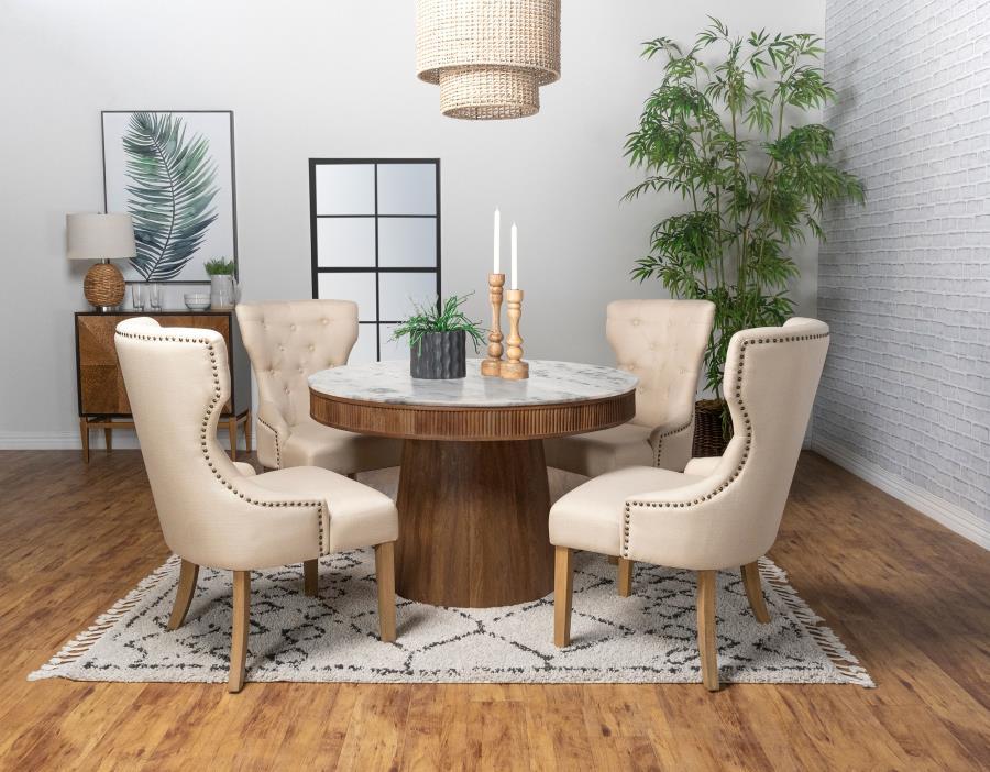 Ortega - Round Marble Top Wood Dining Table - Natural by CoasterElevations | Bel Furniture