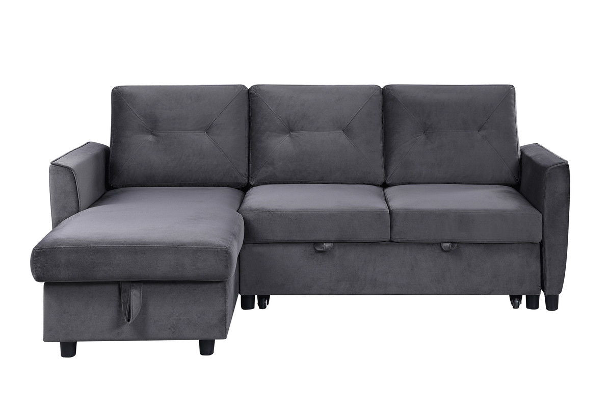 Hudson - Velvet Reversible Sleeper Sectional Sofa With Storage Chaise - Dark Gray by Lilola Home | Bel Furniture