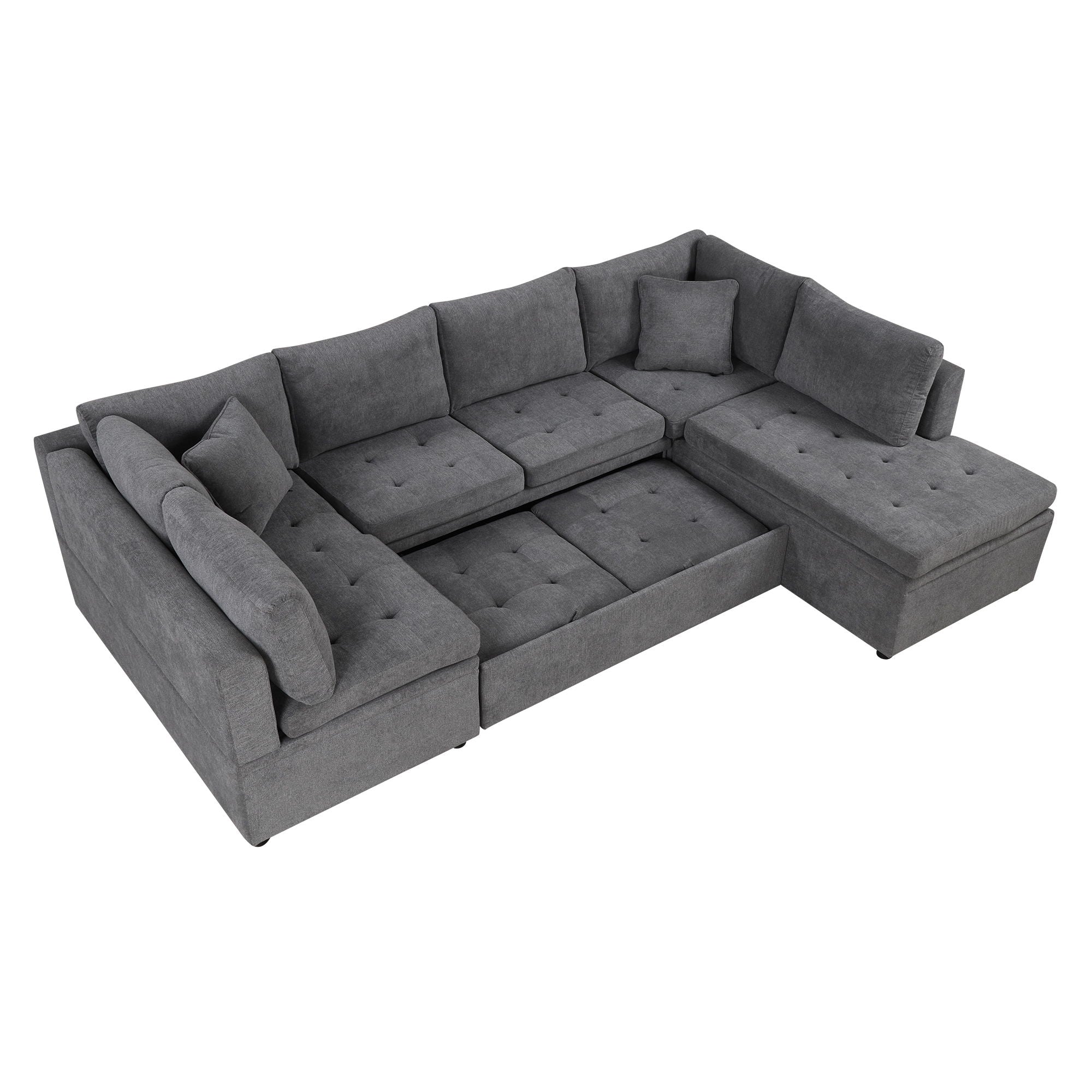 Oversized Sectional Sofa U-Shaped Sofa Couch Pull-Out Sofa Bed With Two Throw Pillows For Living Room