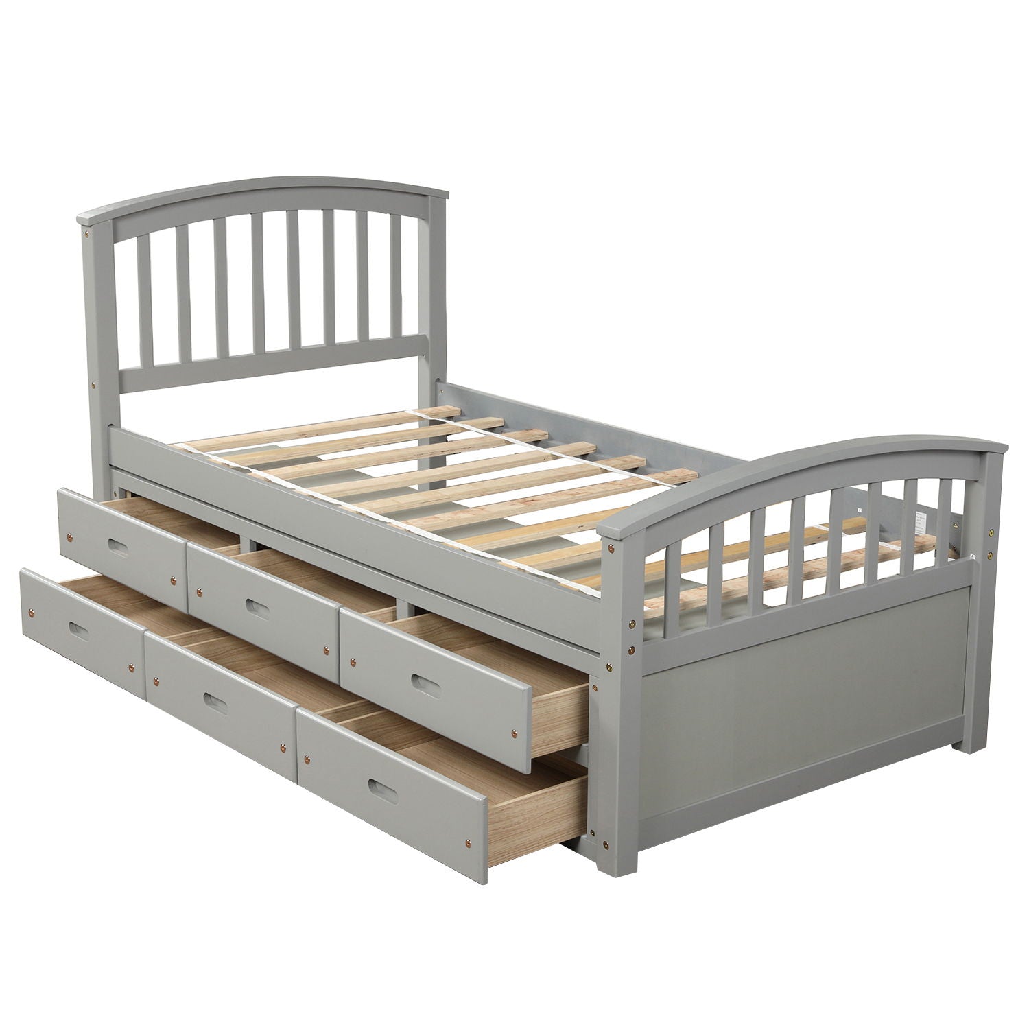 Platform Storage Bed Solid Wood Bed With 6 Drawers