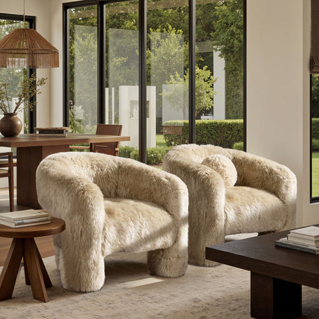 Avalon - Genuine Sheepskin Fur Split Barrel Back Accent Chair - Natural Blonde - view 7