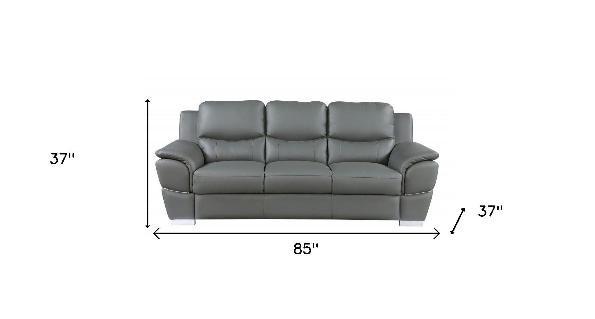 Sofa Leather With Silver Legs - Gray