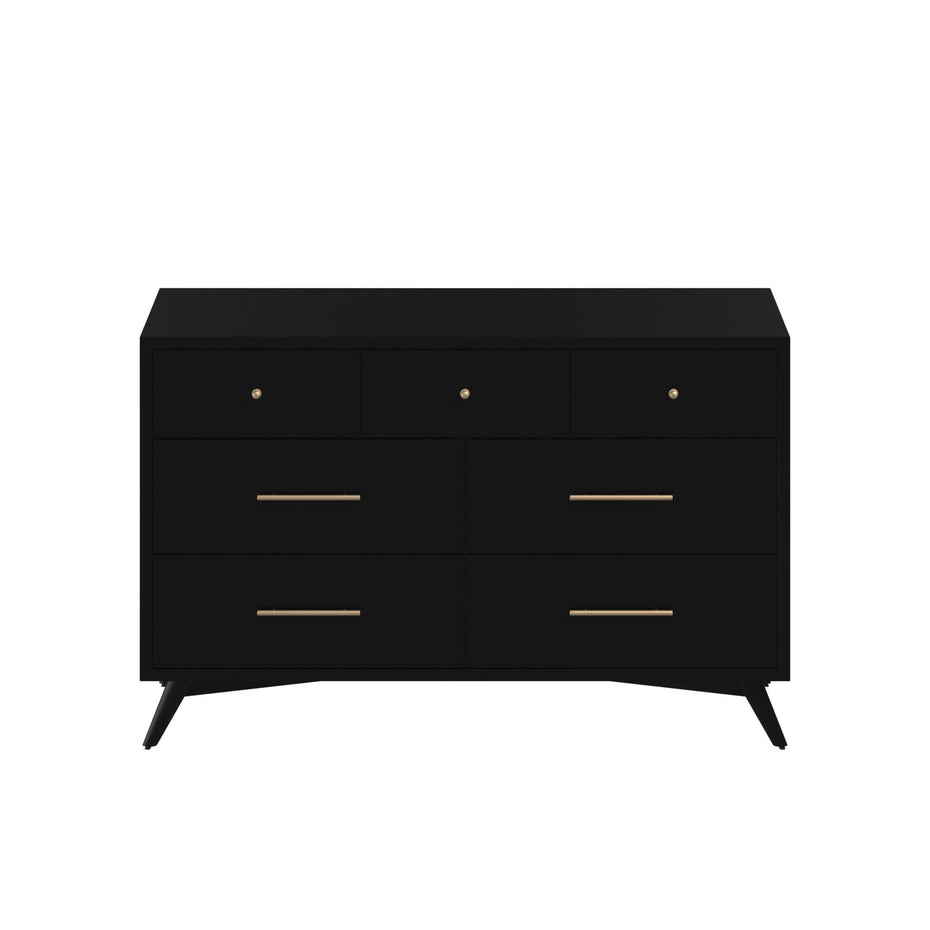 Solid Wood Seven Drawer Double Dresser - Black