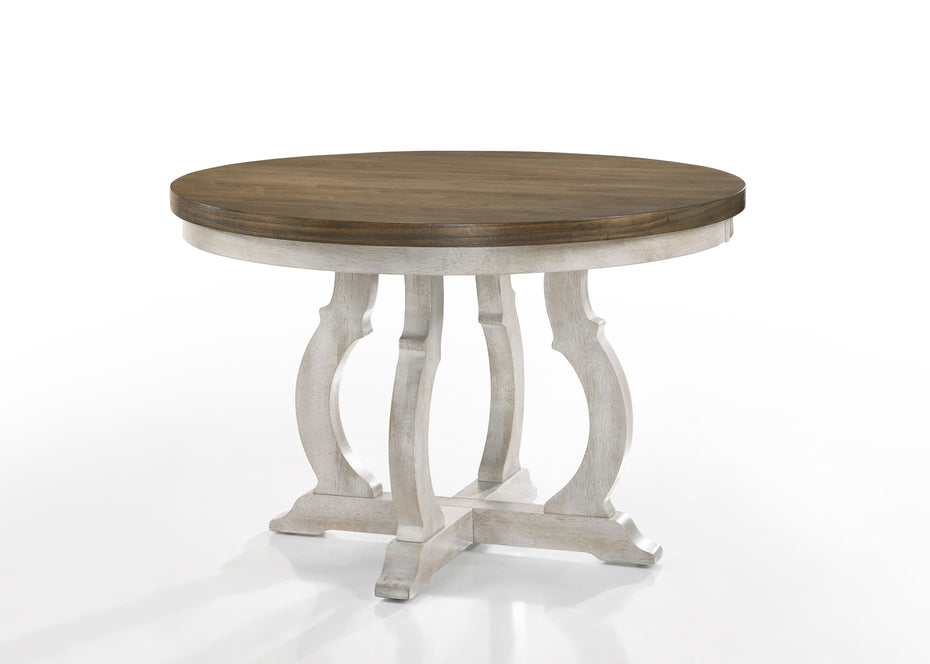 Havanna - Wide Vintage Contemporary Round Dining Table With Off White Colored Base - Walnut