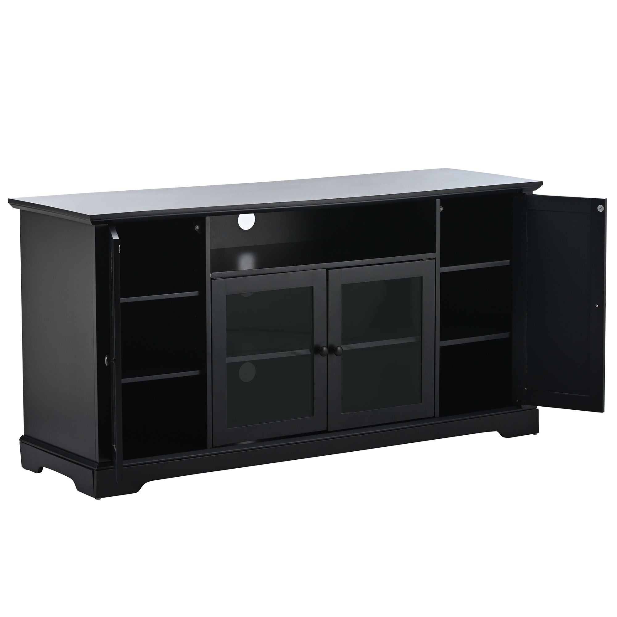 TV Stand For TV Up To 65In With 2 Tempered Glass Doors Adjustable Panels Open Style Cabinet, Sideboard For Living Room