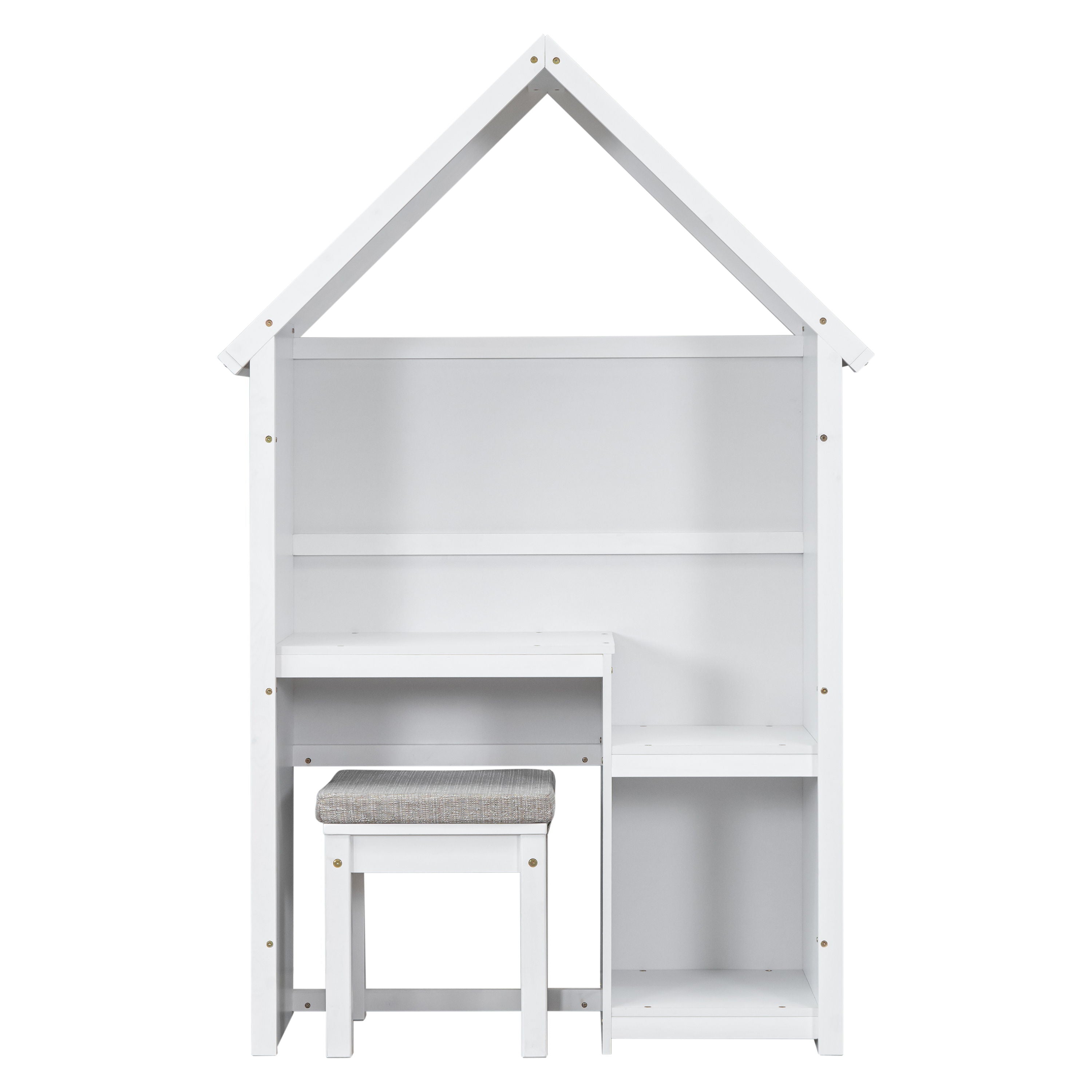 House-Shaped Kids Desk With A Cushion Stool, House-Style Desk And Stool Set