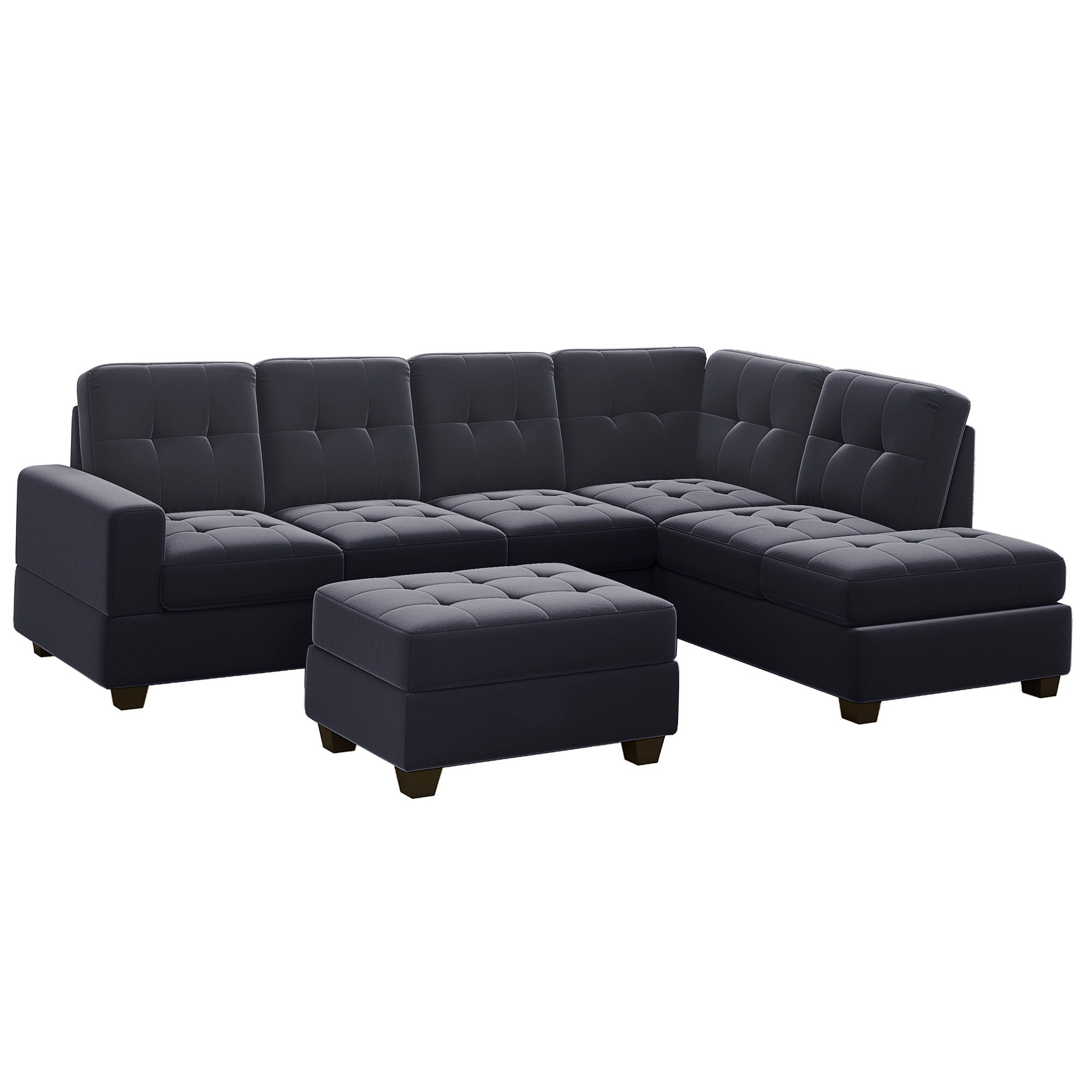 Modern Sectional Sofa With Reversible Chaise, L Shaped Couch Set With Storage Ottoman And Two Cup Holders For Living Room