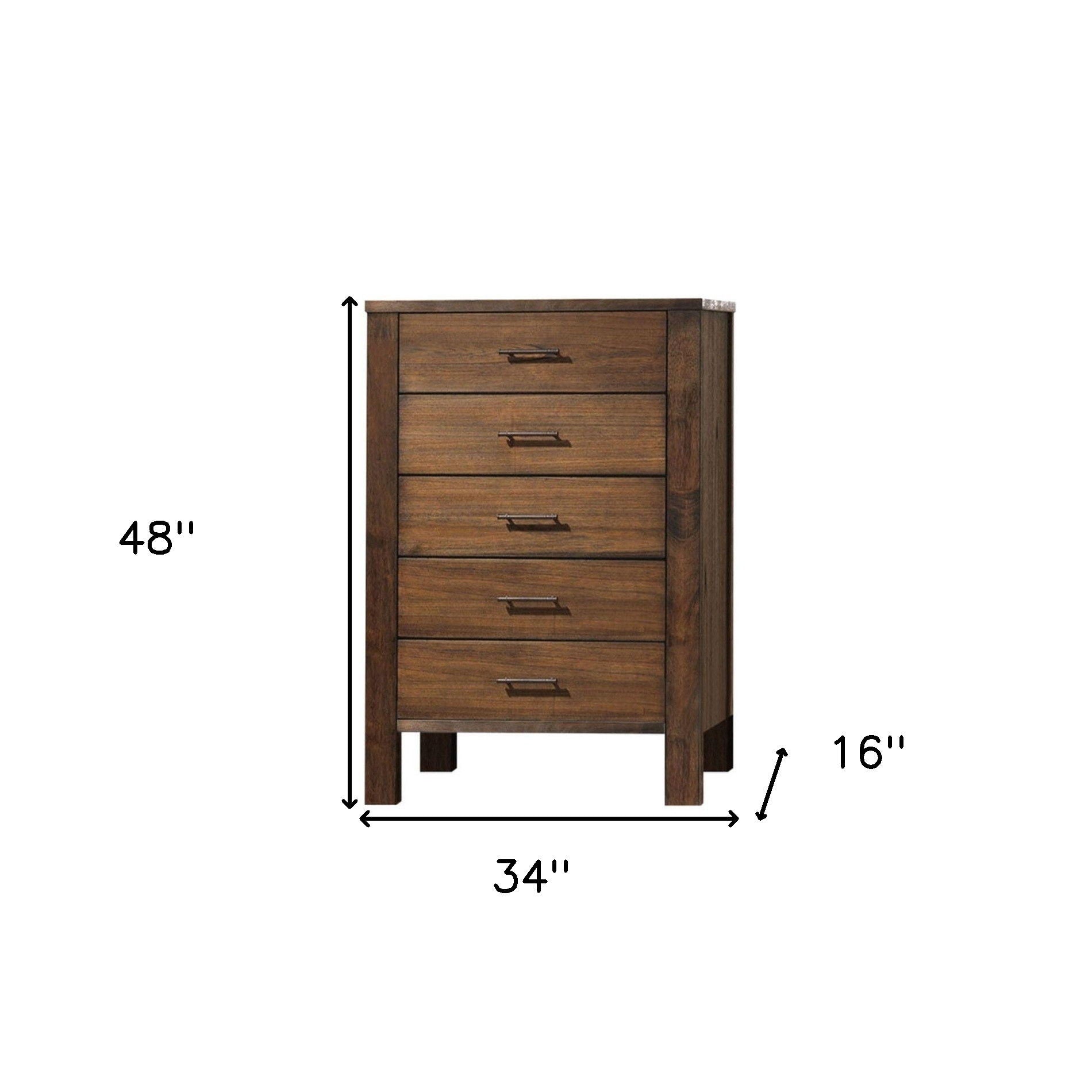 5 Drawer Chest Dresser With Brass Metal Hardware - Oak