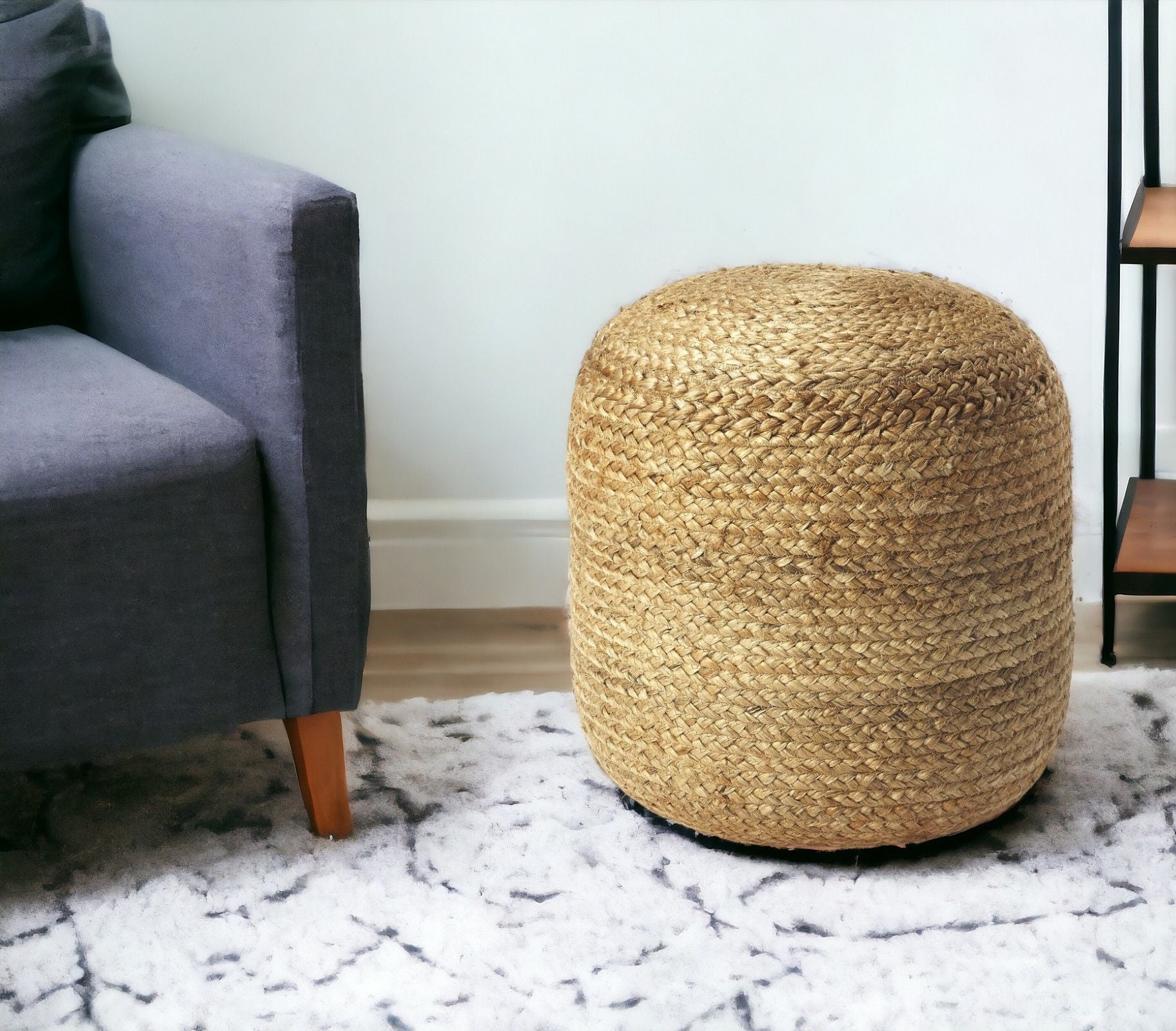 Jute Round Pouf Ottoman - Light Brown