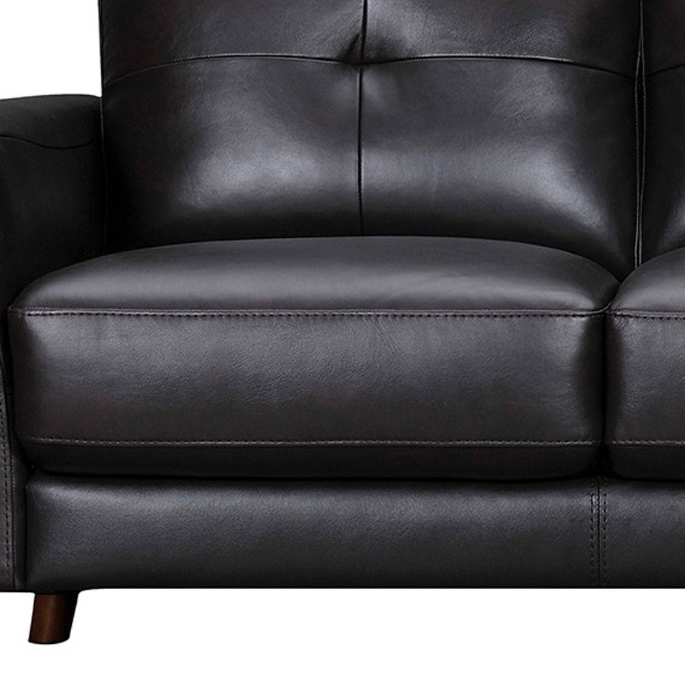 Sofa Leather With Brown Legs - Black