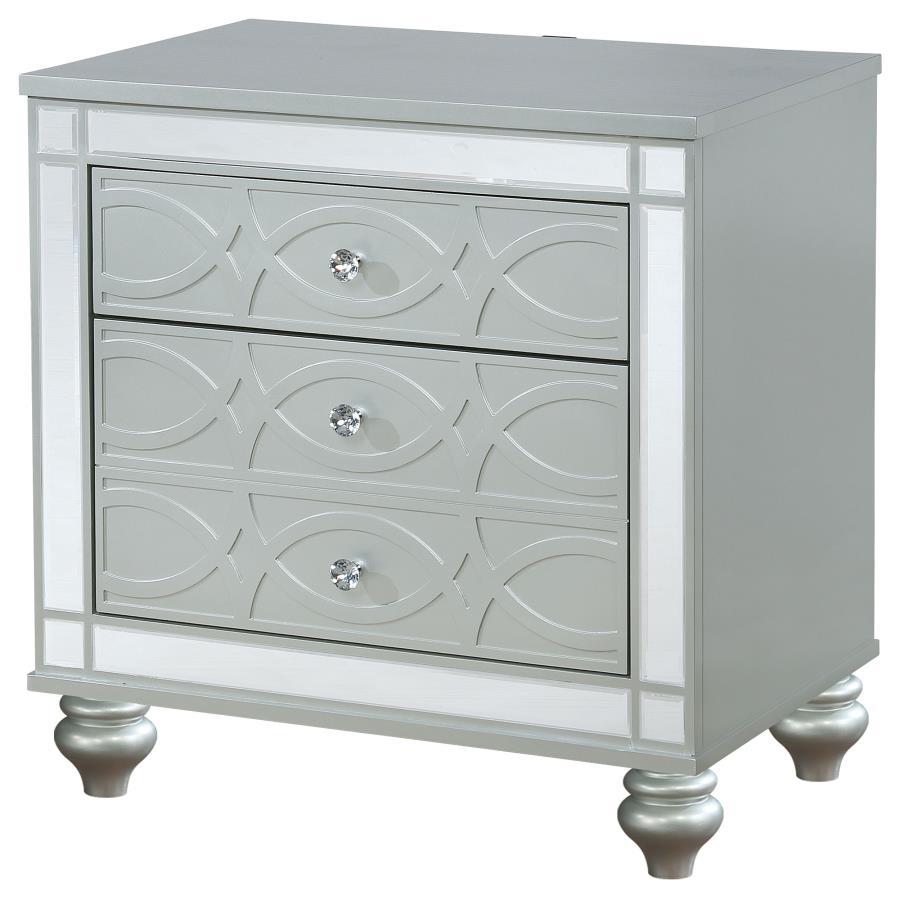 Gunnison - 2-Drawer Nightstand - Silver Metallic by CoasterEssence | Bel Furniture