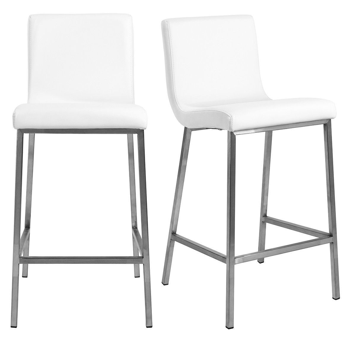 Low Back Counter Height Bar Chairs (Set of 2) - White / Silver