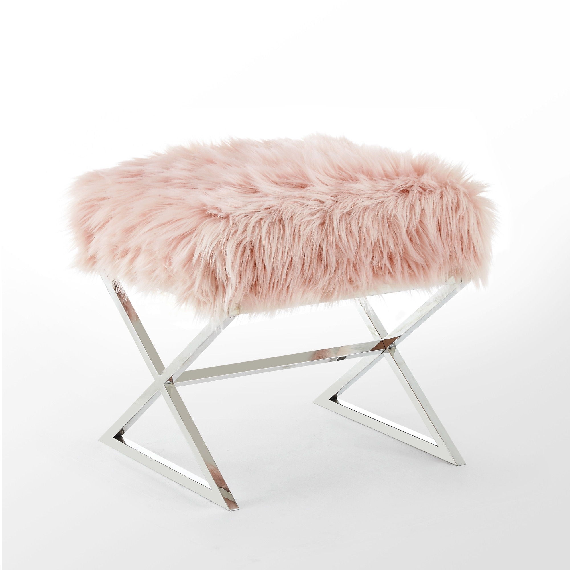 Faux Fur Ottoman - Rose / Silver