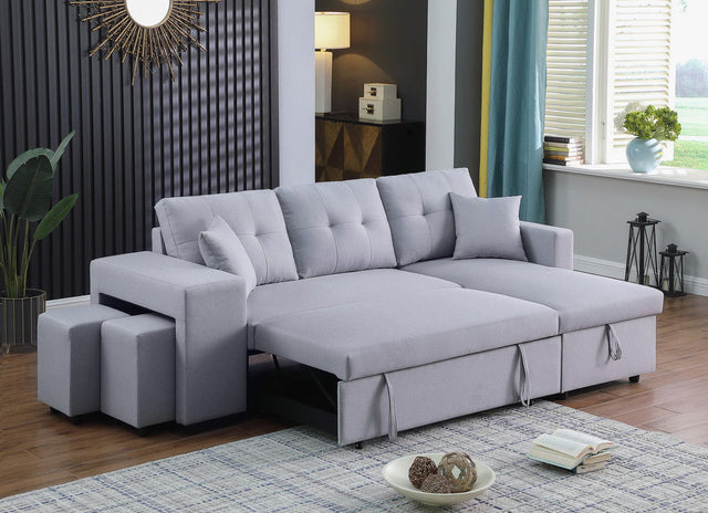Dennis - Linen Fabric Reversible Sleeper Sectional With Storage Chaise And 2 Stools by Lilola Home | Bel Furniture