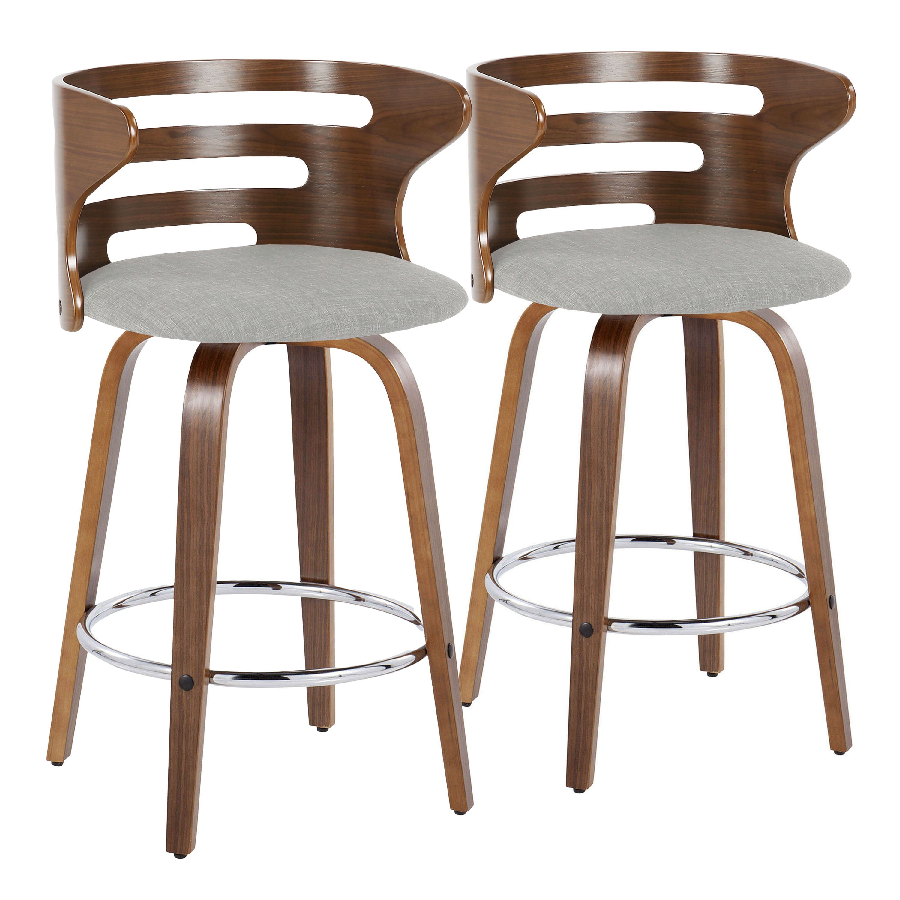 Cosini - Mid Century Modern Fixed Height Barstool With Swivel With Round Footrest (Set of 2)