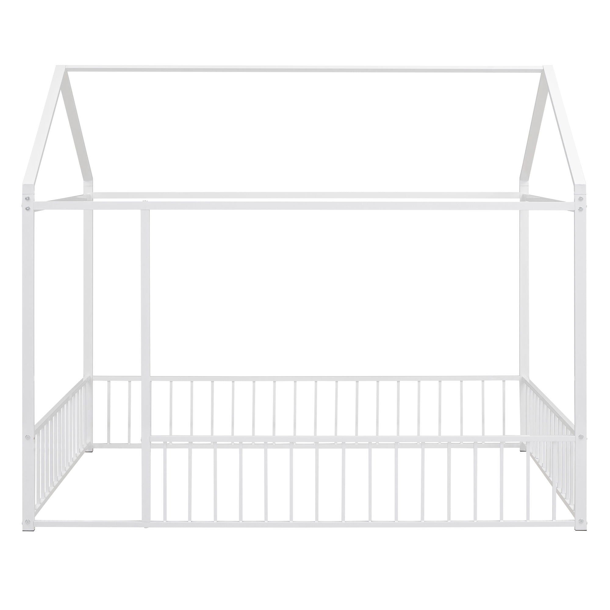 Metal Bed House Bed Frame With Fence, For Kids, Teens, Girls, Boys