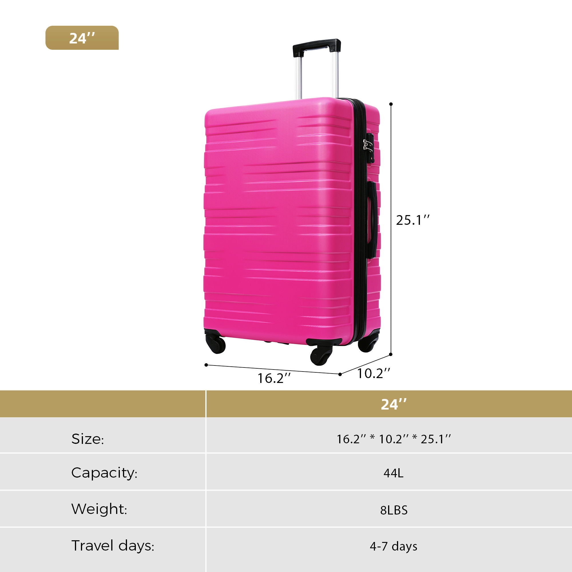 Luggage With Tsa Lock Spinner Wheels Hardside Expandable Luggage Travel Suitcase Check In Luggage ABS 24"