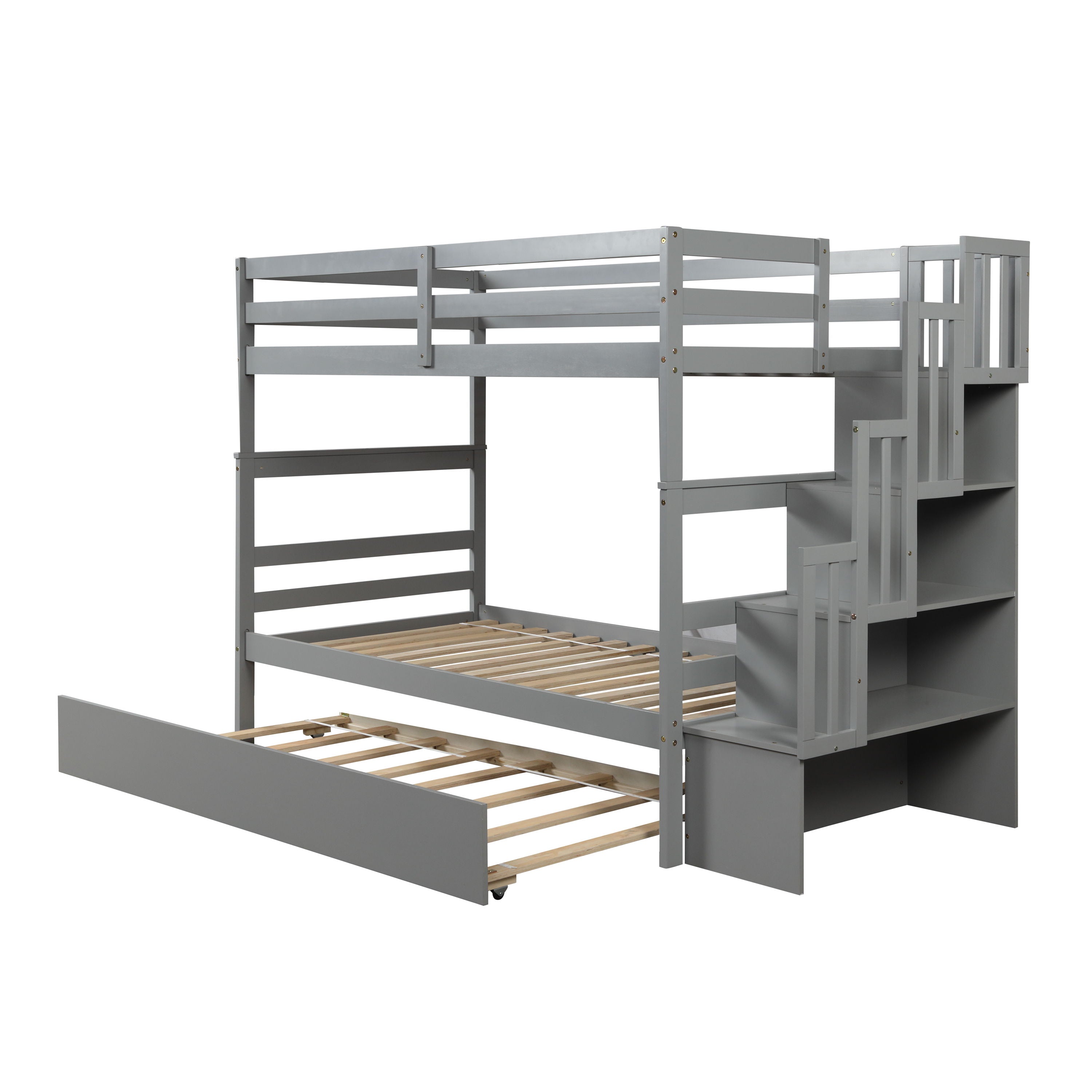 Twin Over Twin Bunk Beds With Twin Trundle And Stairway Storage Function