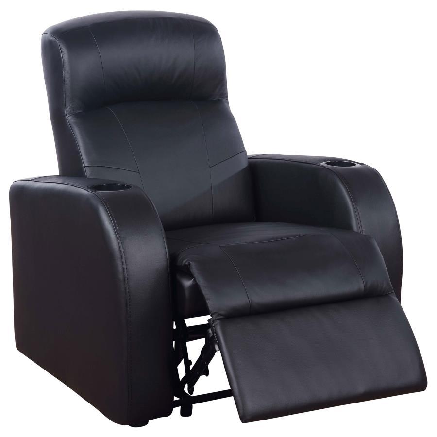 Cyrus - Upholstered Track Arm Recliner - Black by CoasterEssence | Bel Furniture