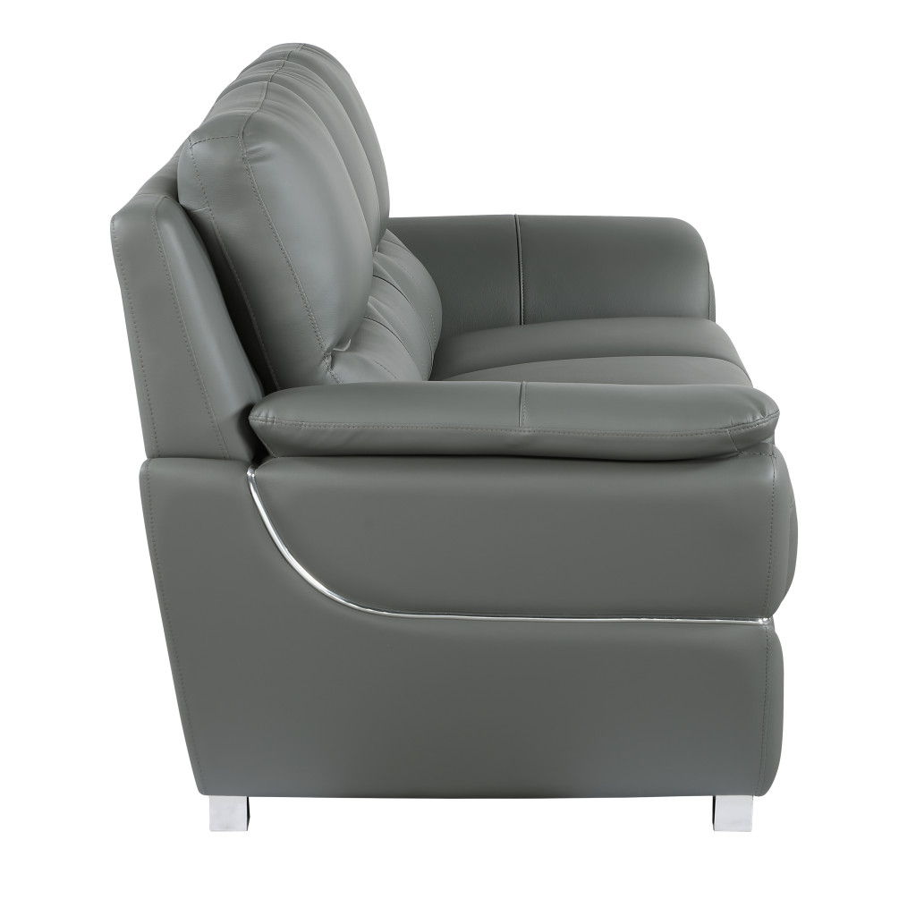 Sofa Leather With Silver Legs - Gray