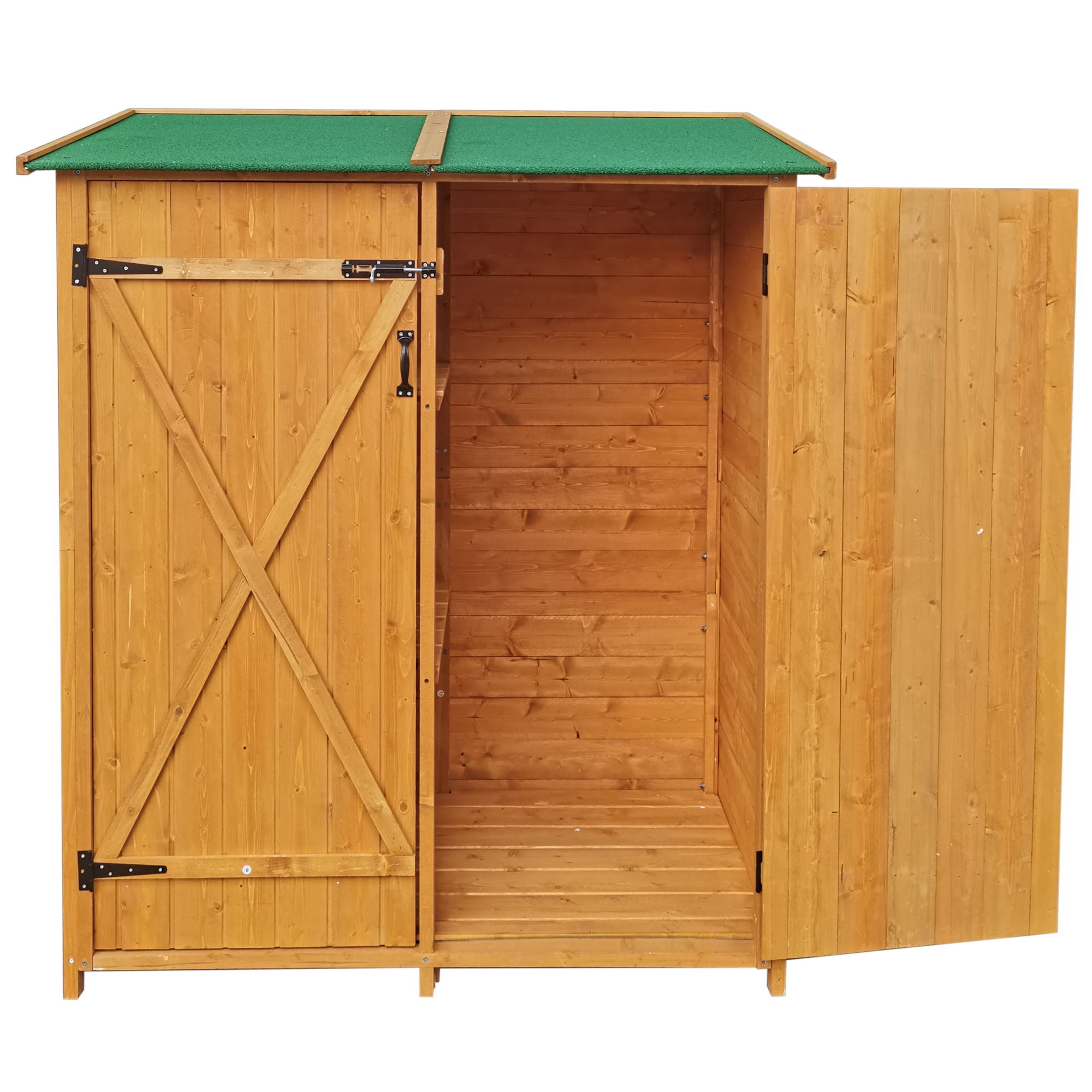 Wooden Shed Natural For Backyard Garden Big Tool Storage Flat Roof Tool Room - Natural