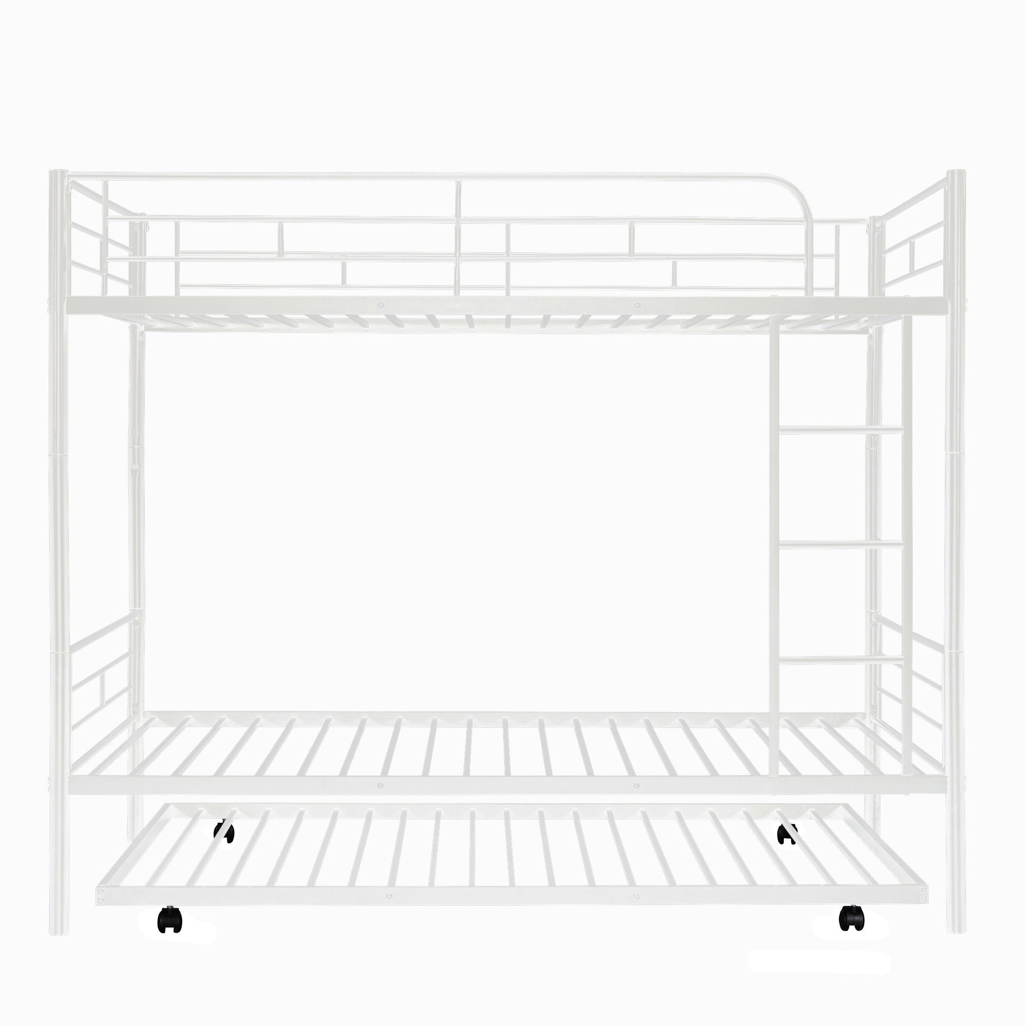 Twin Over Twin Metal Bunk Bed With Trundle, Can Be Divided Into Two Beds, No Box Spring Needed - White