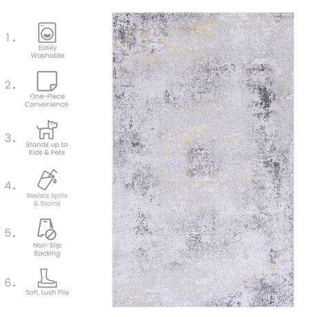 Maval - 6' X 9' Washable Area Rug - Gray / Gold - view 6