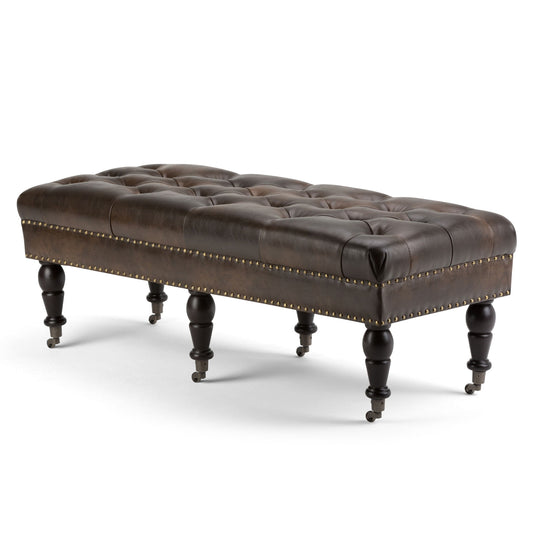 Henley - Tufted Ottoman Bench - Distressed Brown by Simpli-Home | Bel Furniture