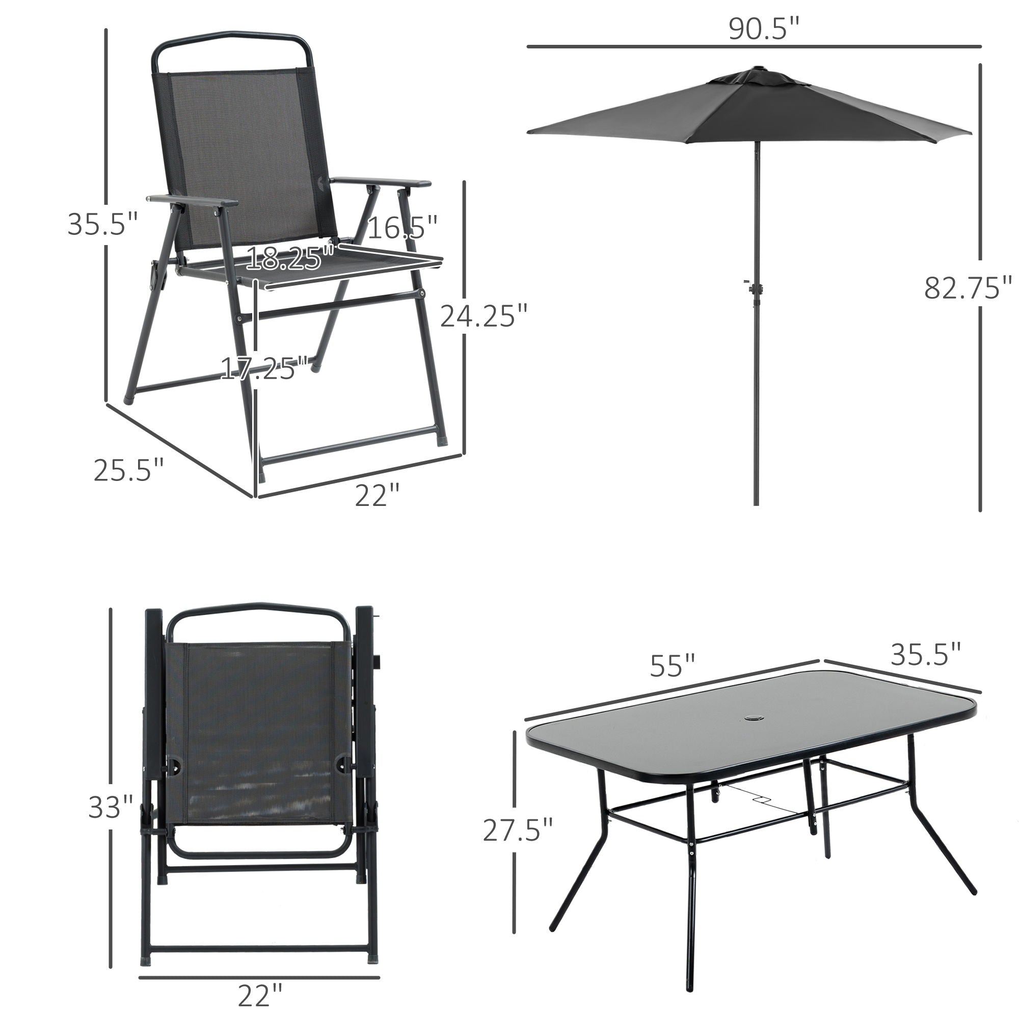 Outsunny - Patio Dining Set With Table Umbrella, Folding Chairs And Dining Table, Outdoor Patio Furniture Set