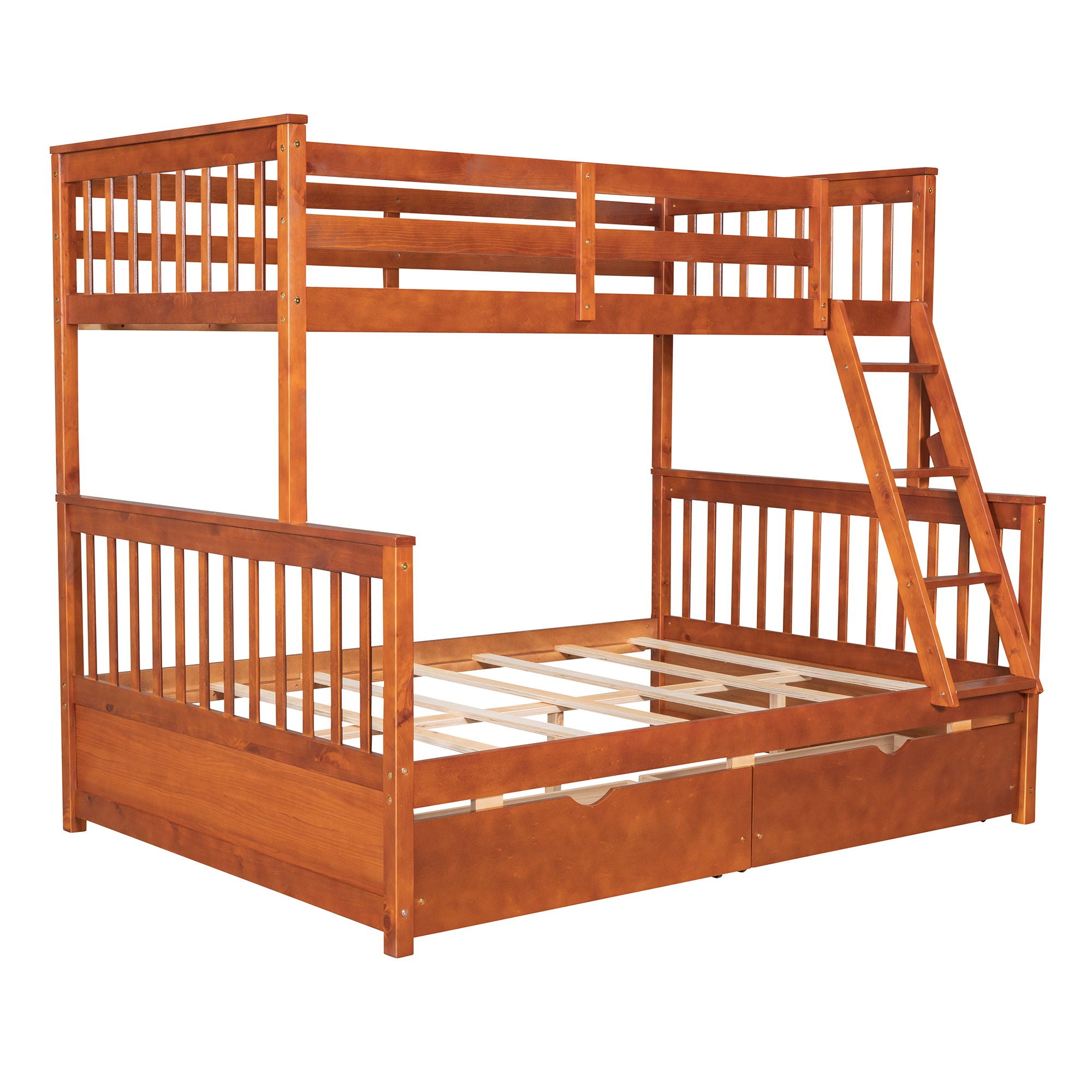 Twin Over Full Bunk Bed With Ladders And Two Storage Drawers