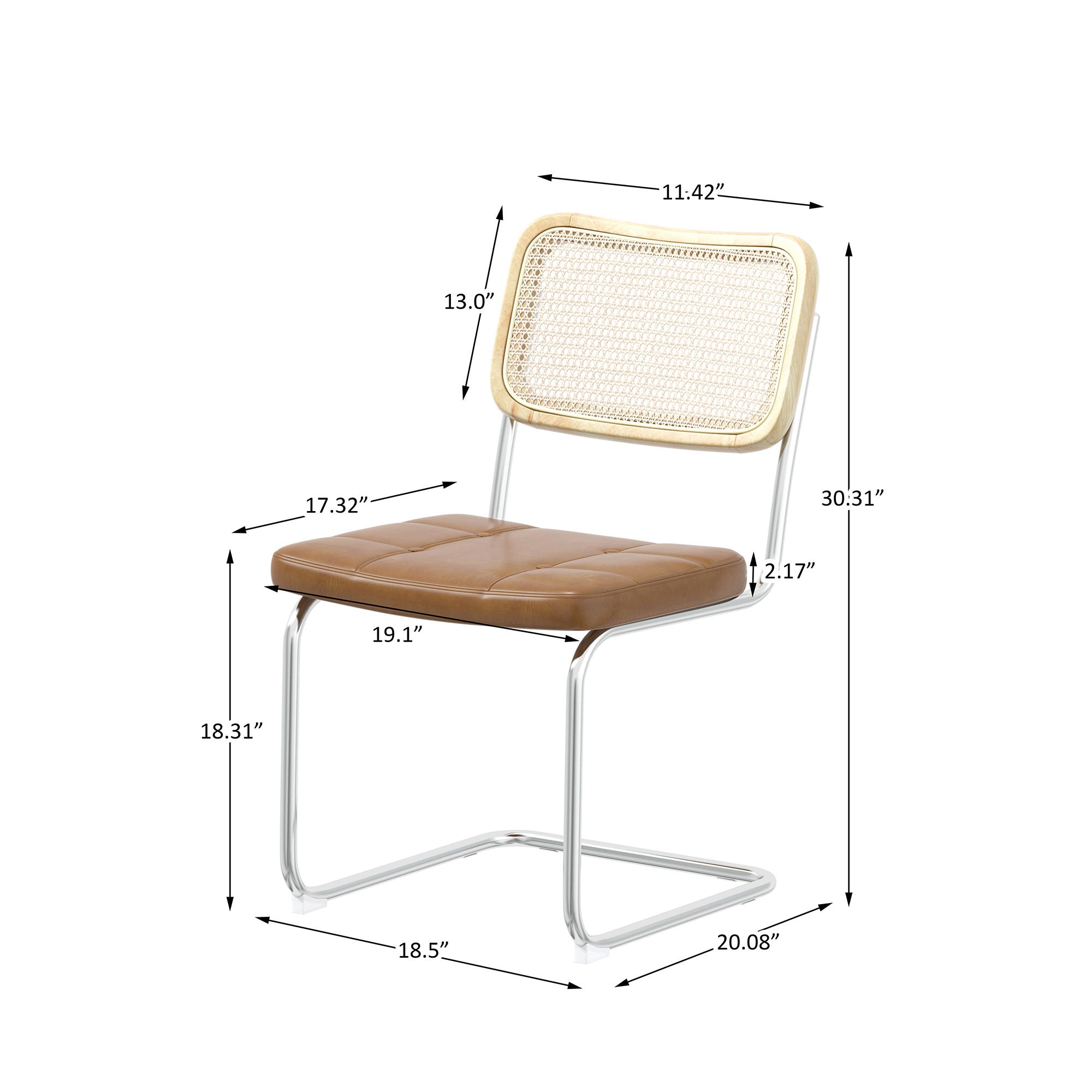 Leather Dining Chair With High-Density Sponge, Rattan Chair For Dining Room