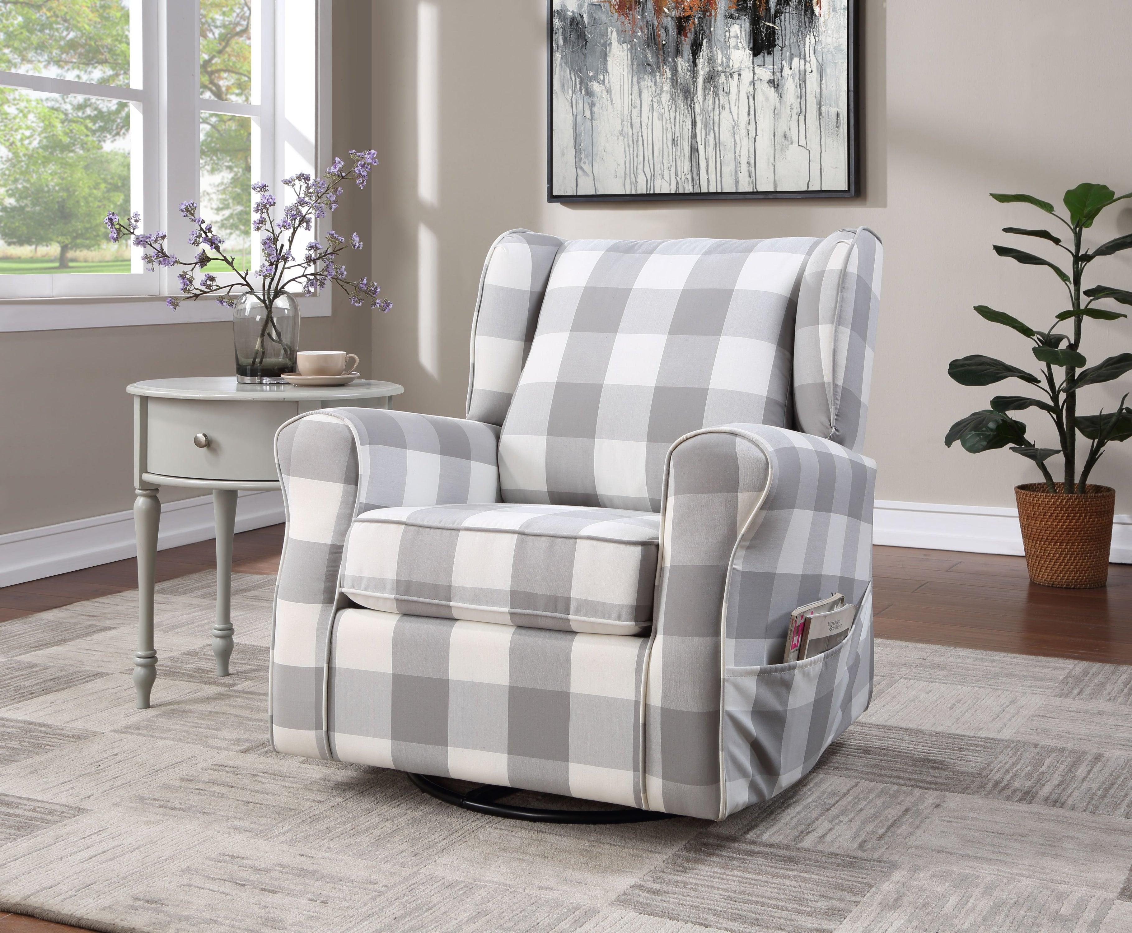 Patli - Glider Chair With Swivel - Gray / White