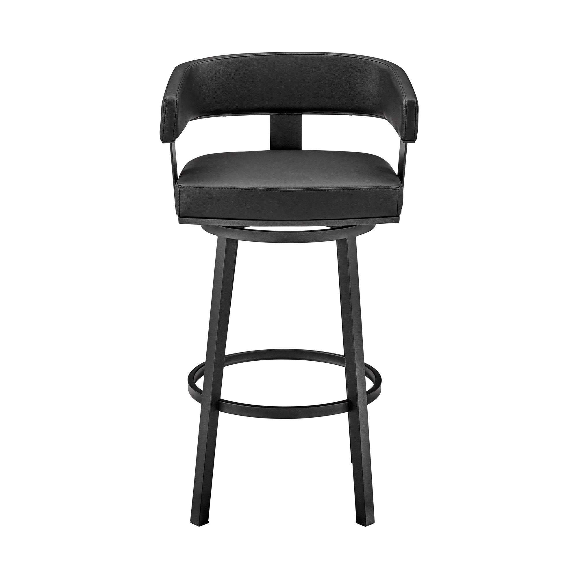 Faux Leather Swivel Low Back Counter Height Bar Chair - Black