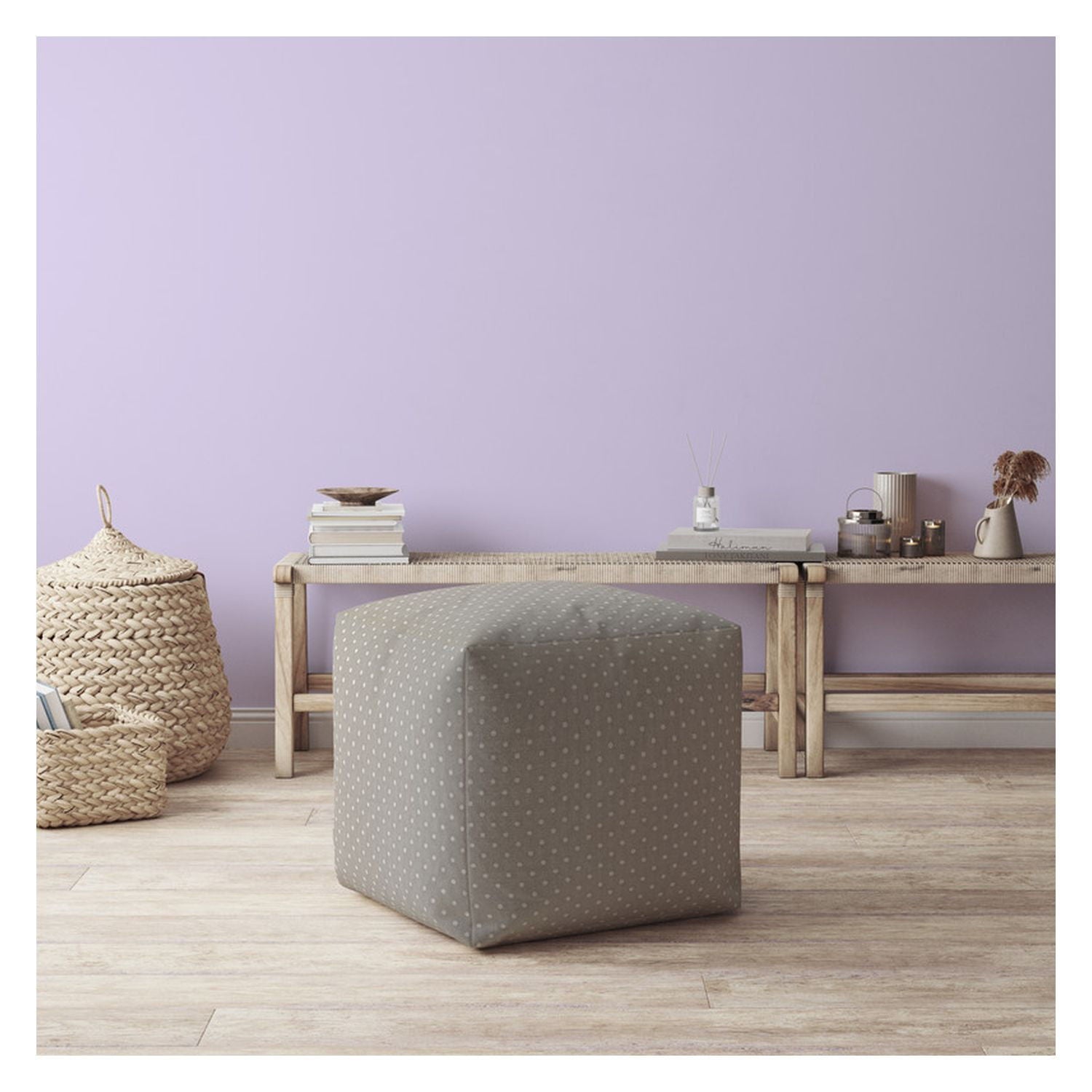 Cotton Polka Dots Pouf Ottoman - Gray