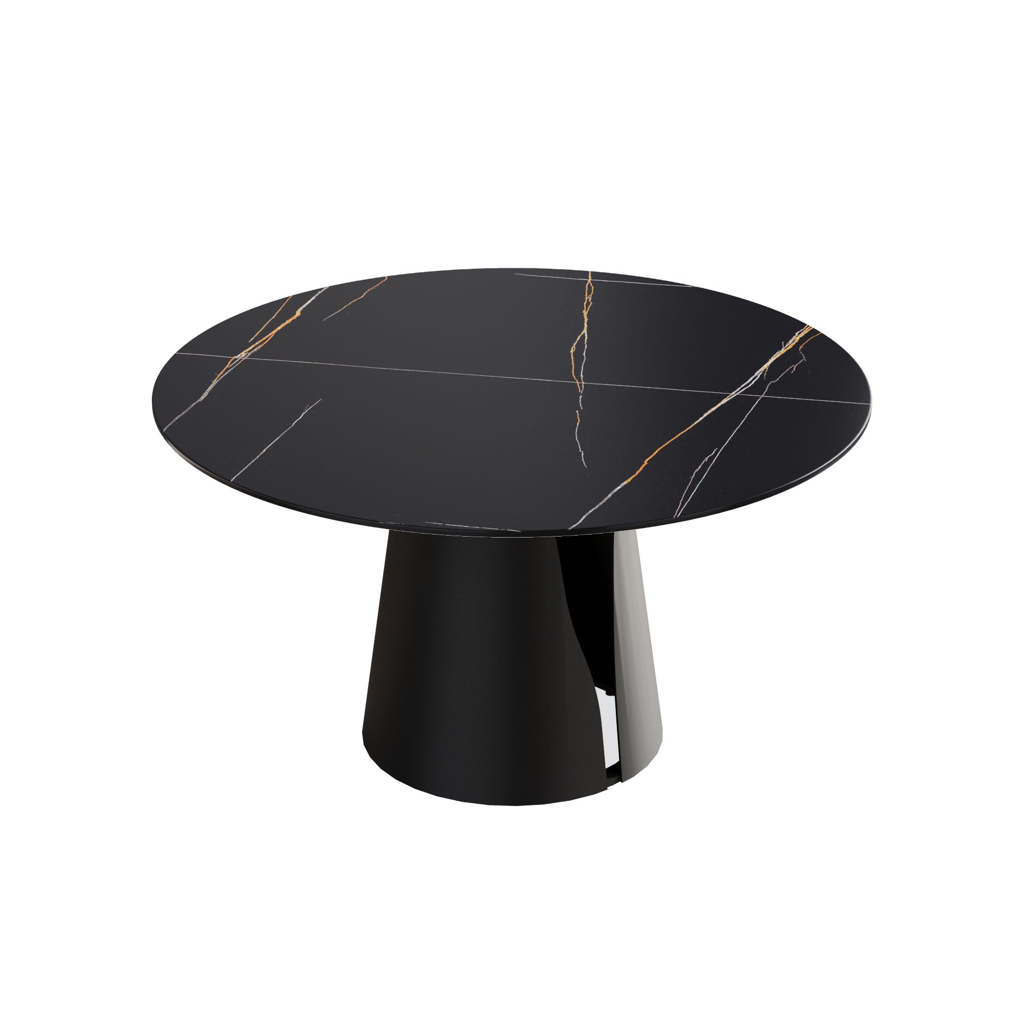 Modern Artificial Stone Round Carbon Steel Base Dining Table, Can Accommodate 6 People - Black