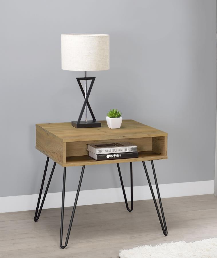 Fanning - Engineered Wood Side End Table - Golden Oak by CoasterEssence | Bel Furniture