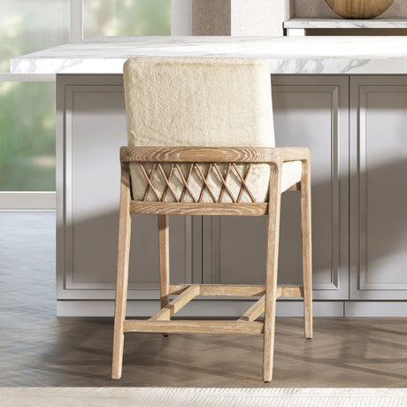Arizona - Solid Ash Upholstered Counter Stool With Rope Detail - Creme De La Creme White - view 9