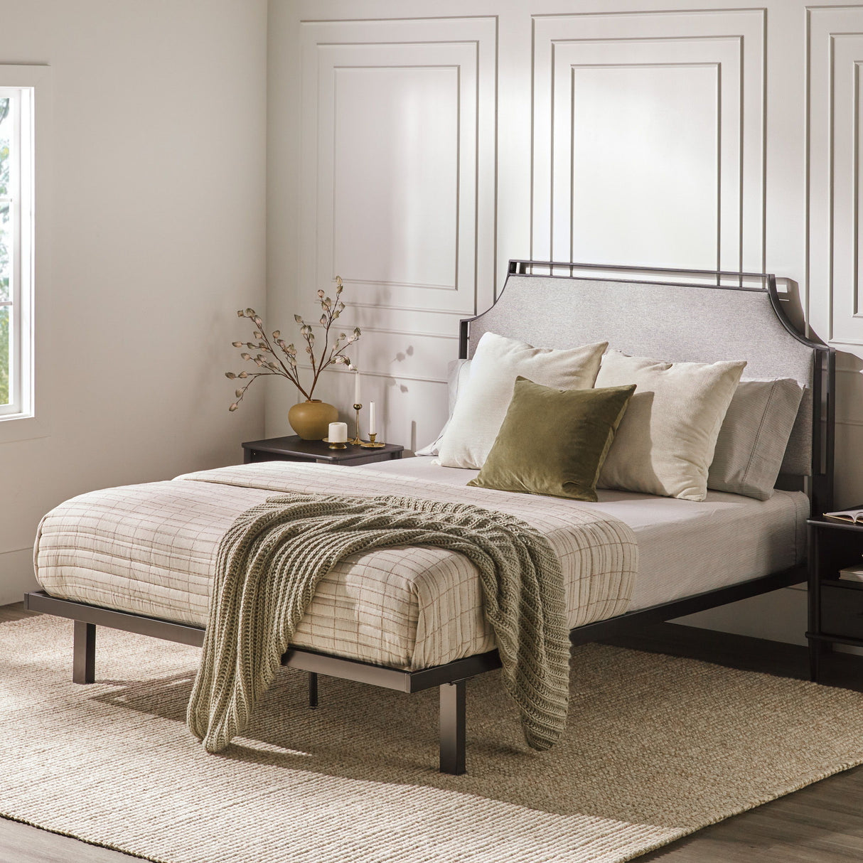 Bed Traditional Upholstered Metal by Walker Edison | Bel Furniture