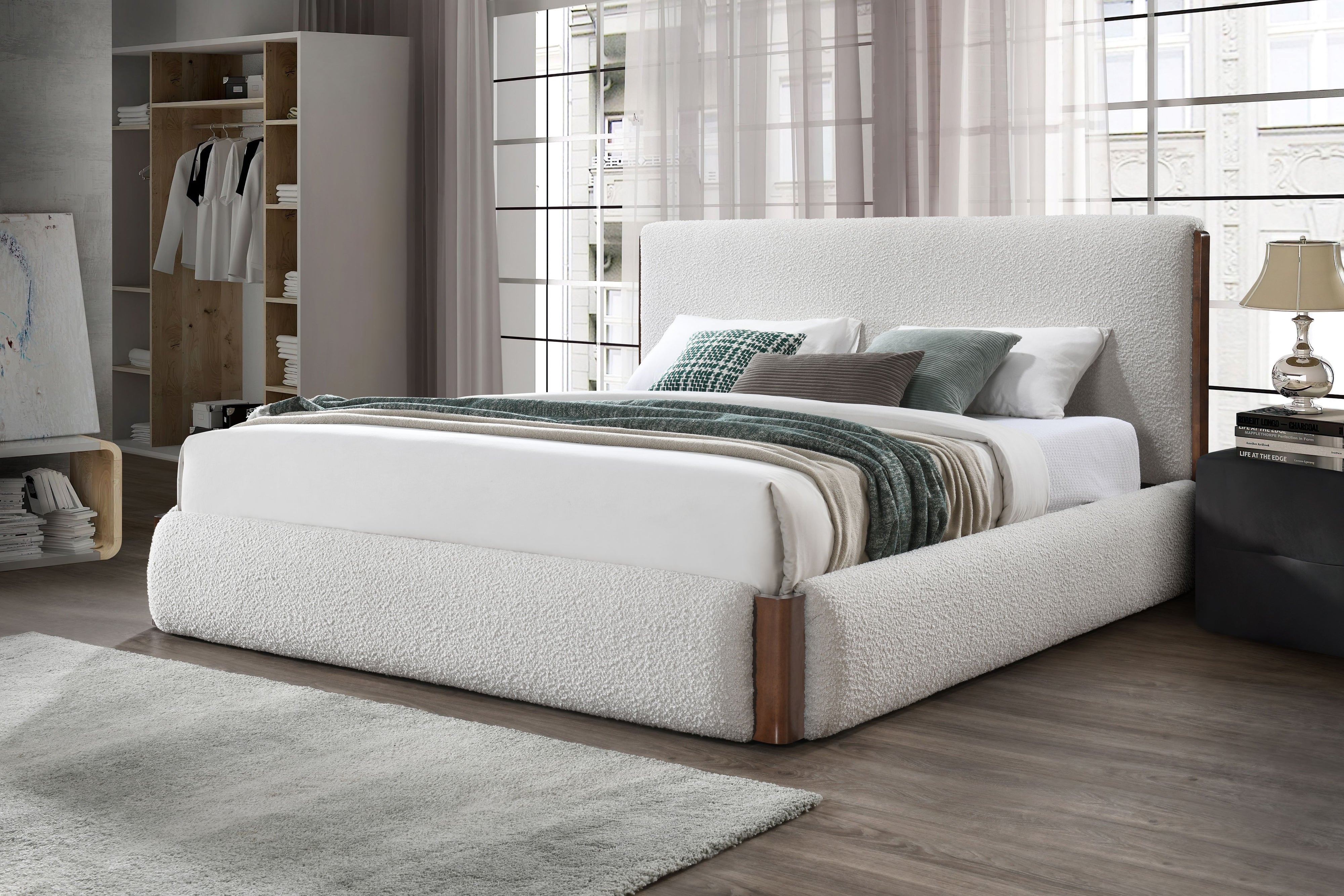 Sandro - Eastern King Bed Boucle - Walnut / White