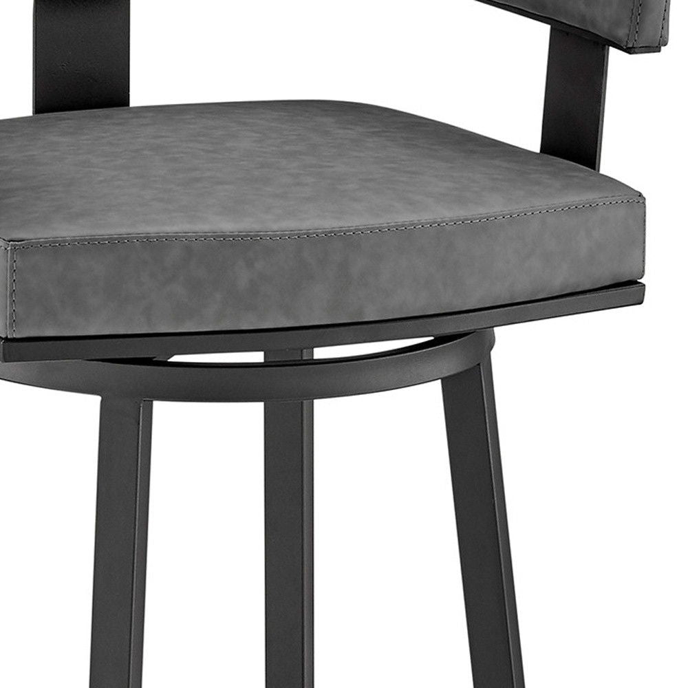 38" Faux Leather Swivel Low Back, Bar Height Bar Chair - Gray / Black