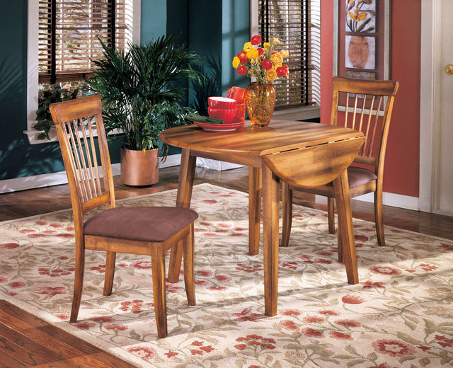 Berringer - Drop Leaf Table Set Dark Brown 3 Pc. - Drop Leaf Table, 2 Upholstered Side Chairs by Ashley® | Bel Furniture