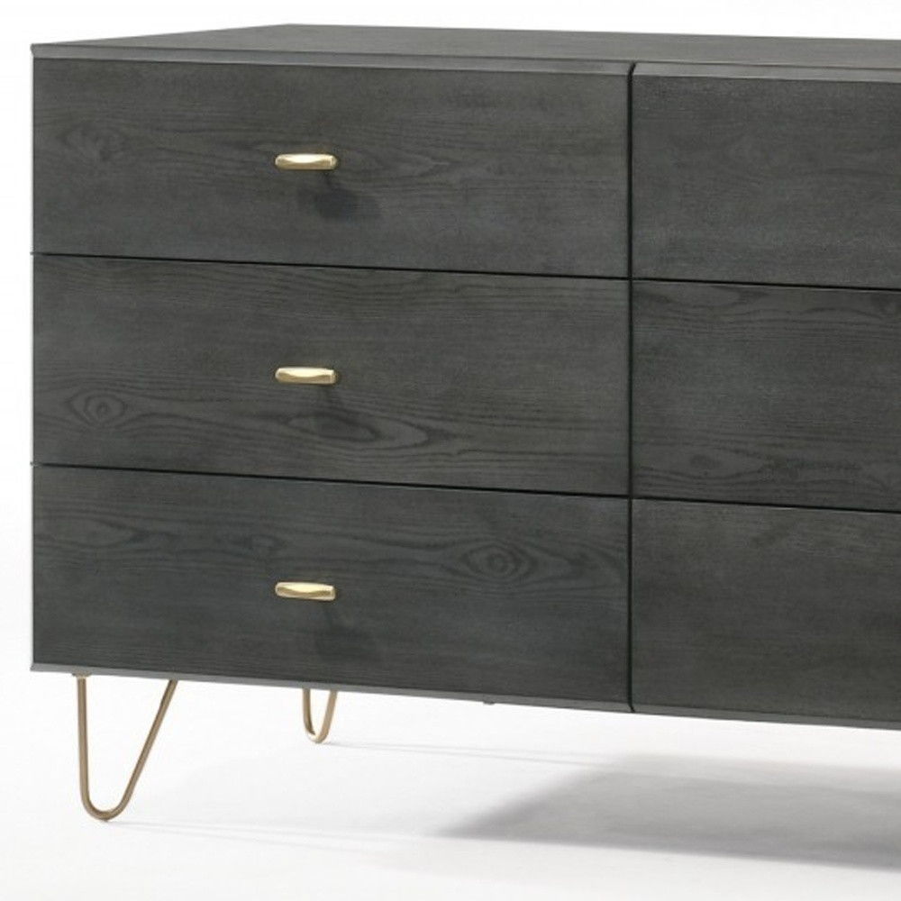 Six Drawer Double Dresser - Dark Gray